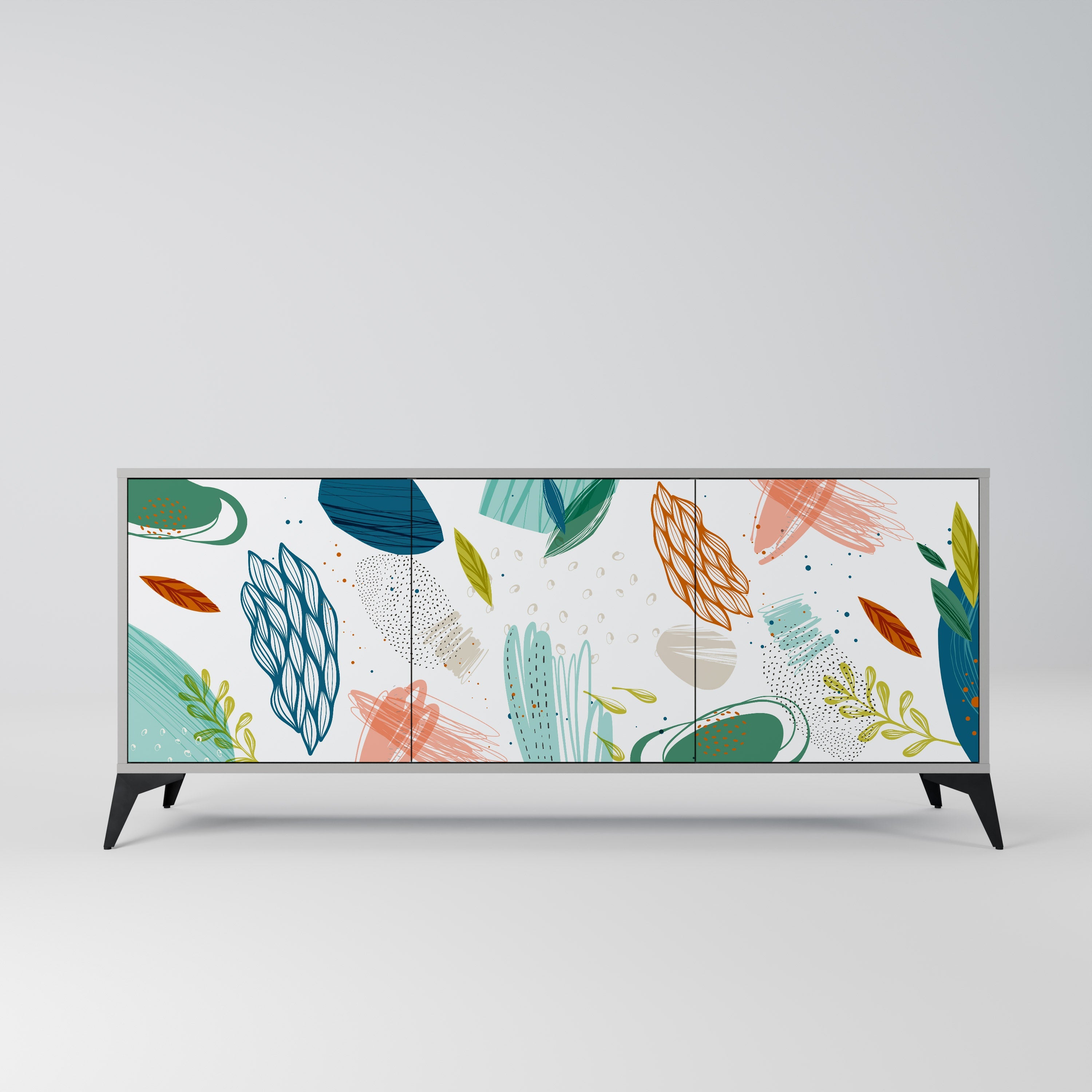 Buffet 3 portes BOTANICAL HURRICANE en finition grise