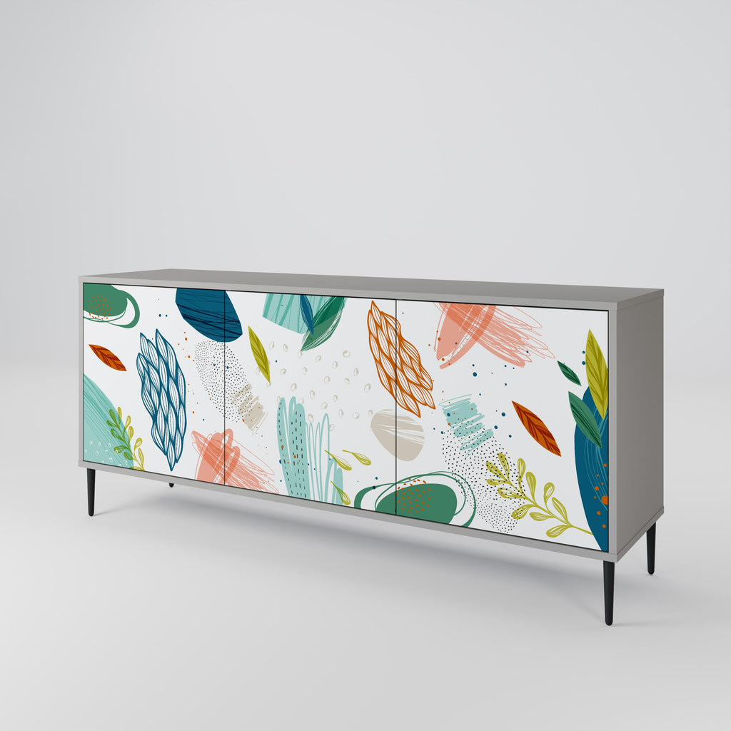 Buffet 3 portes BOTANICAL HURRICANE en finition grise
