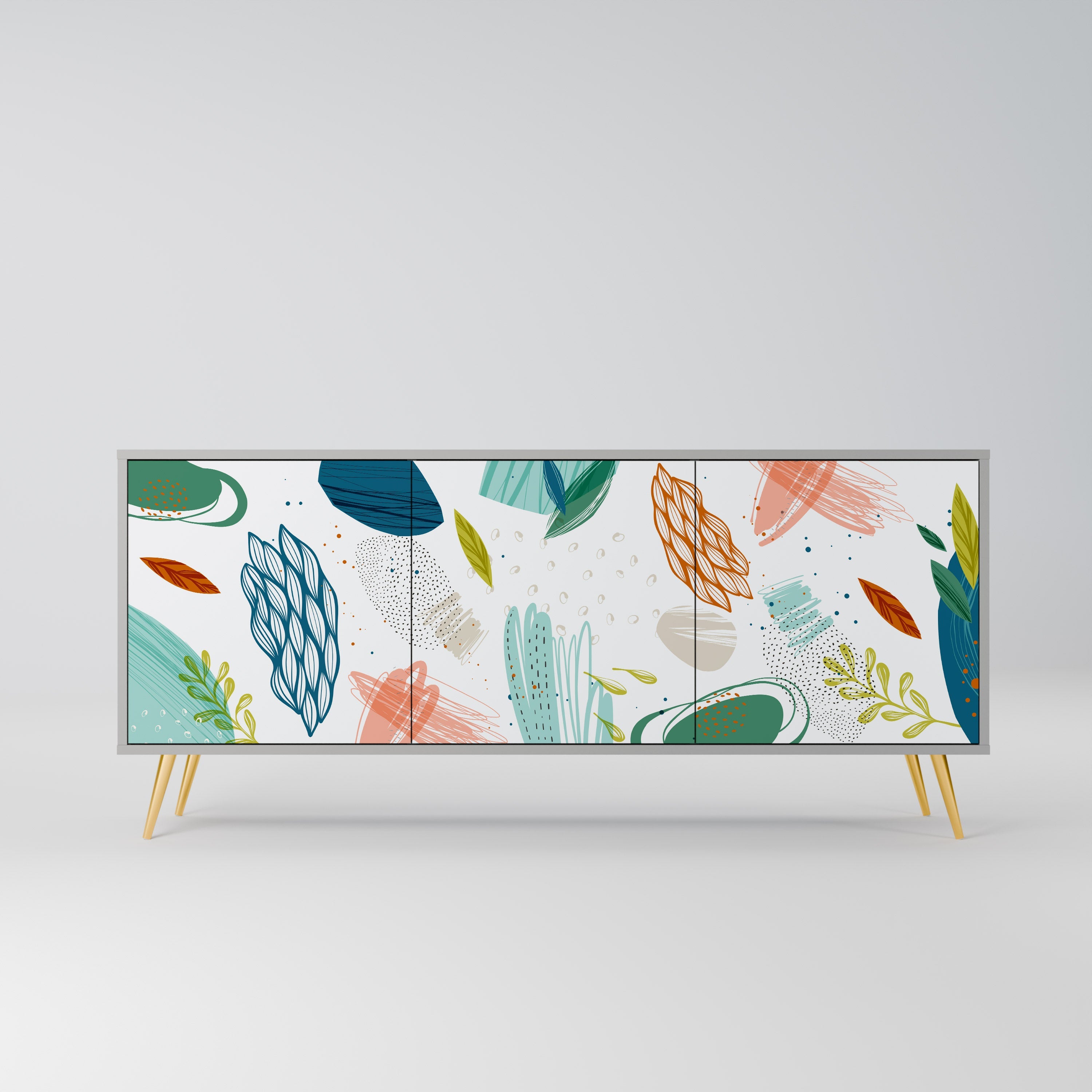 Buffet 3 portes BOTANICAL HURRICANE en finition grise