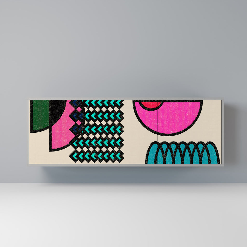 Buffet 3 portes GEOMETRIC RHAPSODY en finition grise