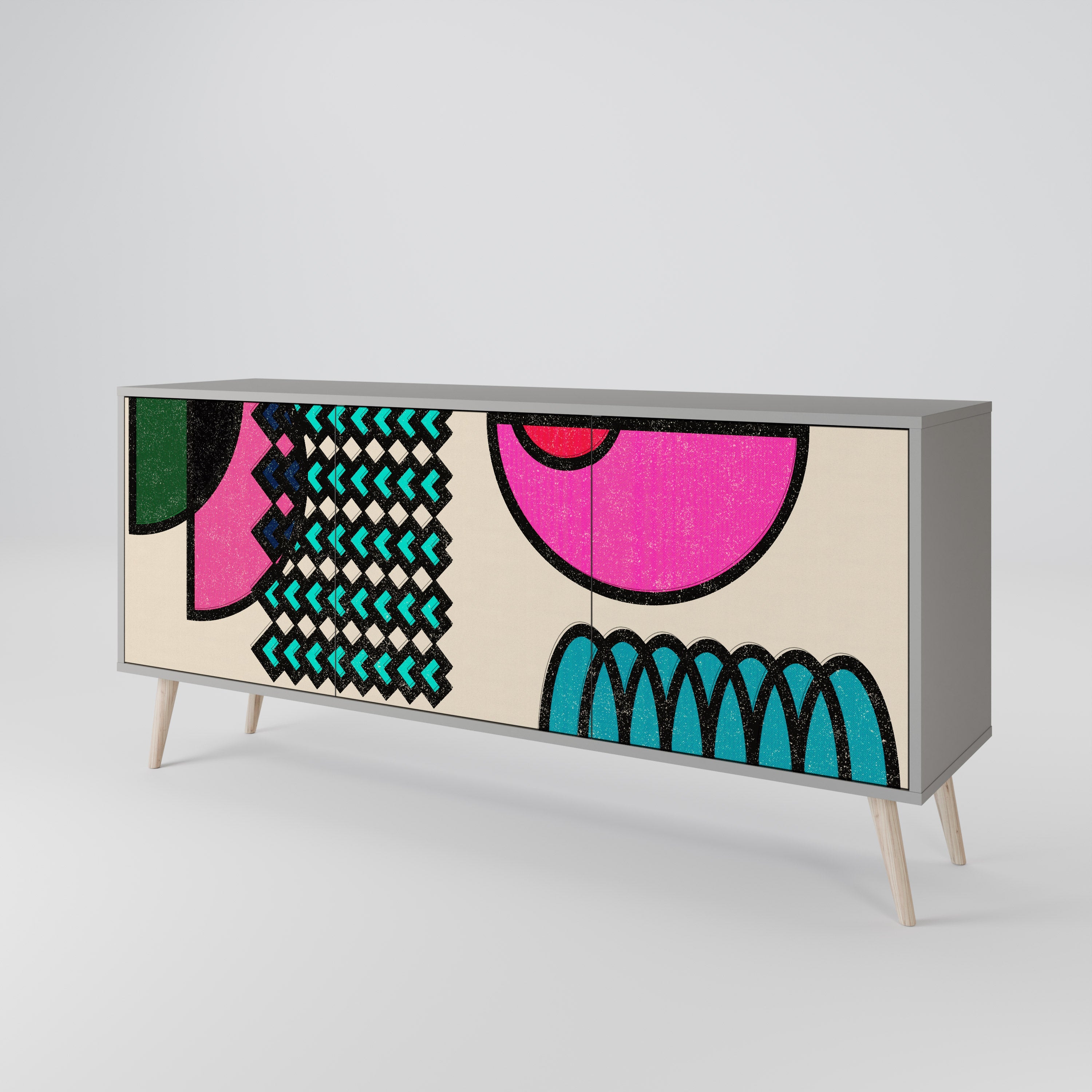 Buffet 3 portes GEOMETRIC RHAPSODY en finition grise