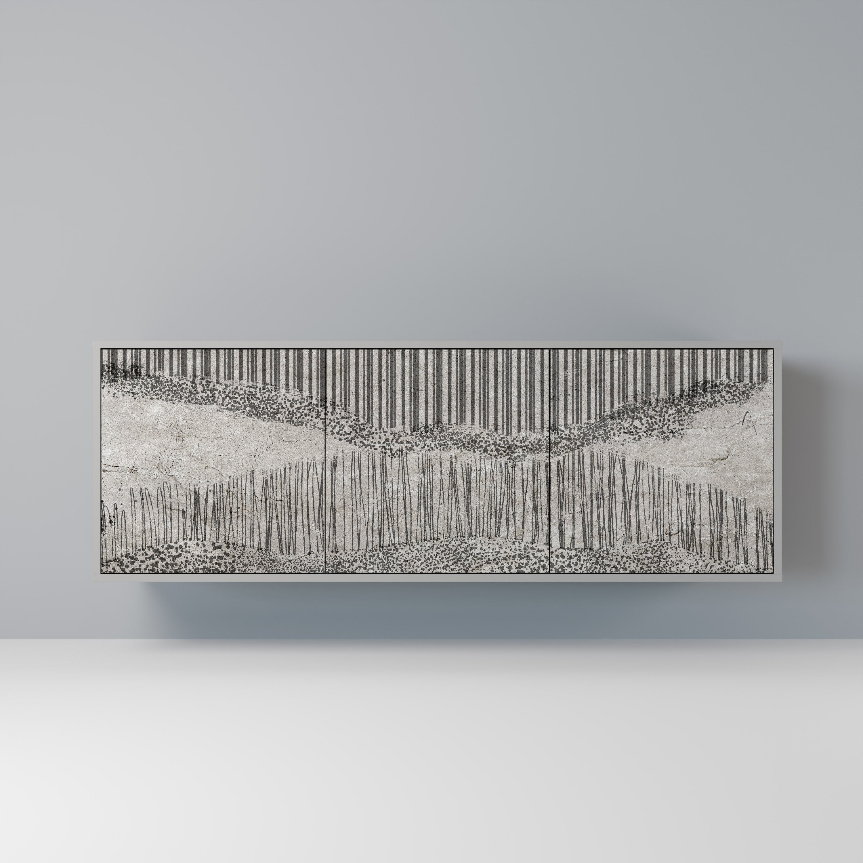 Buffet 3 portes GRAIN LINES finition grise