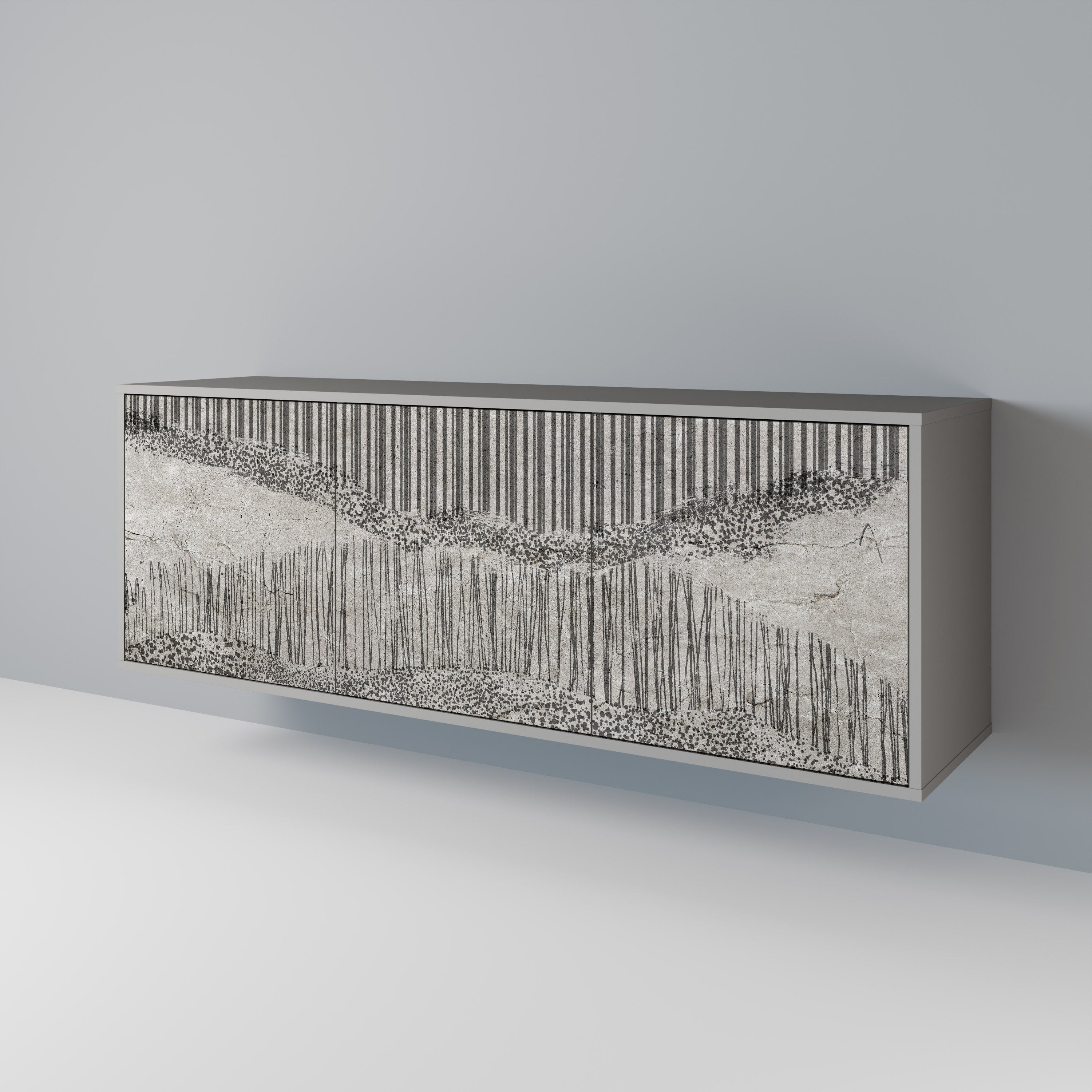 Buffet 3 portes GRAIN LINES finition grise