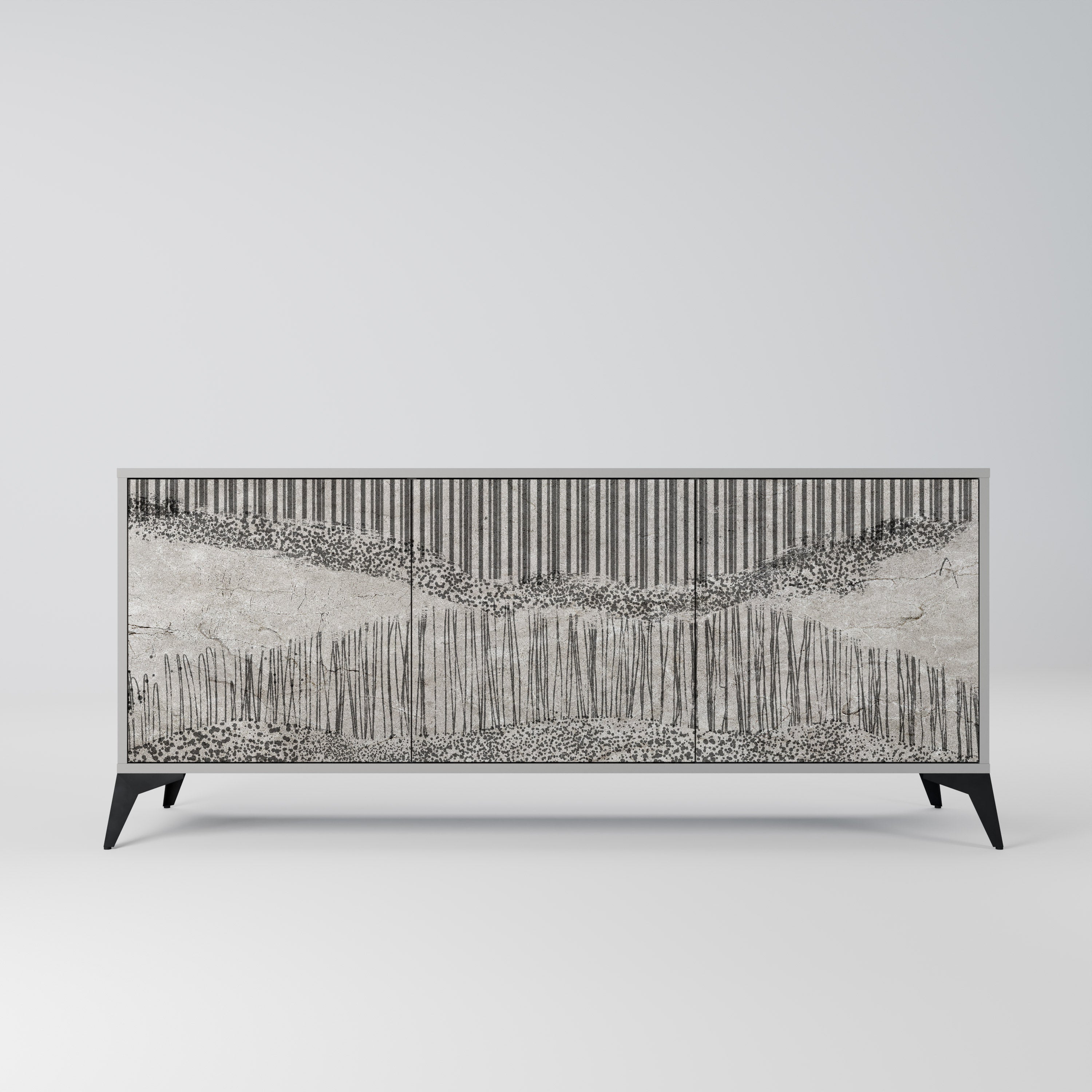 Buffet 3 portes GRAIN LINES finition grise