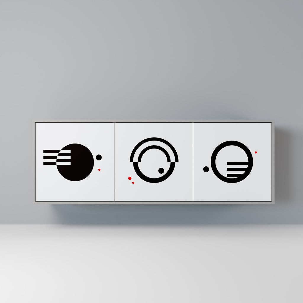 Buffet 3 portes noir et blanc en finition grise