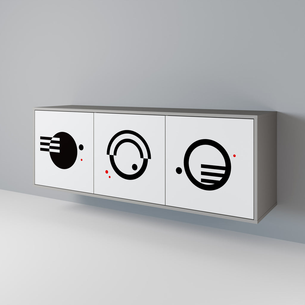 Buffet 3 portes noir et blanc en finition grise