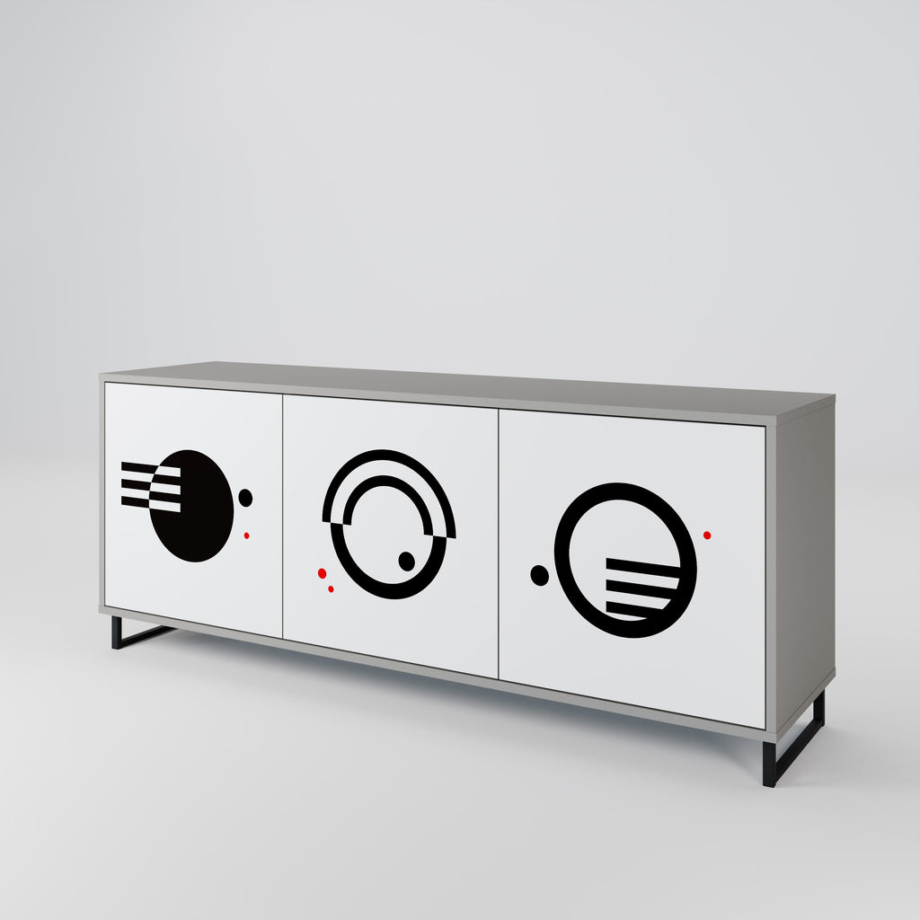 Buffet 3 portes noir et blanc en finition grise