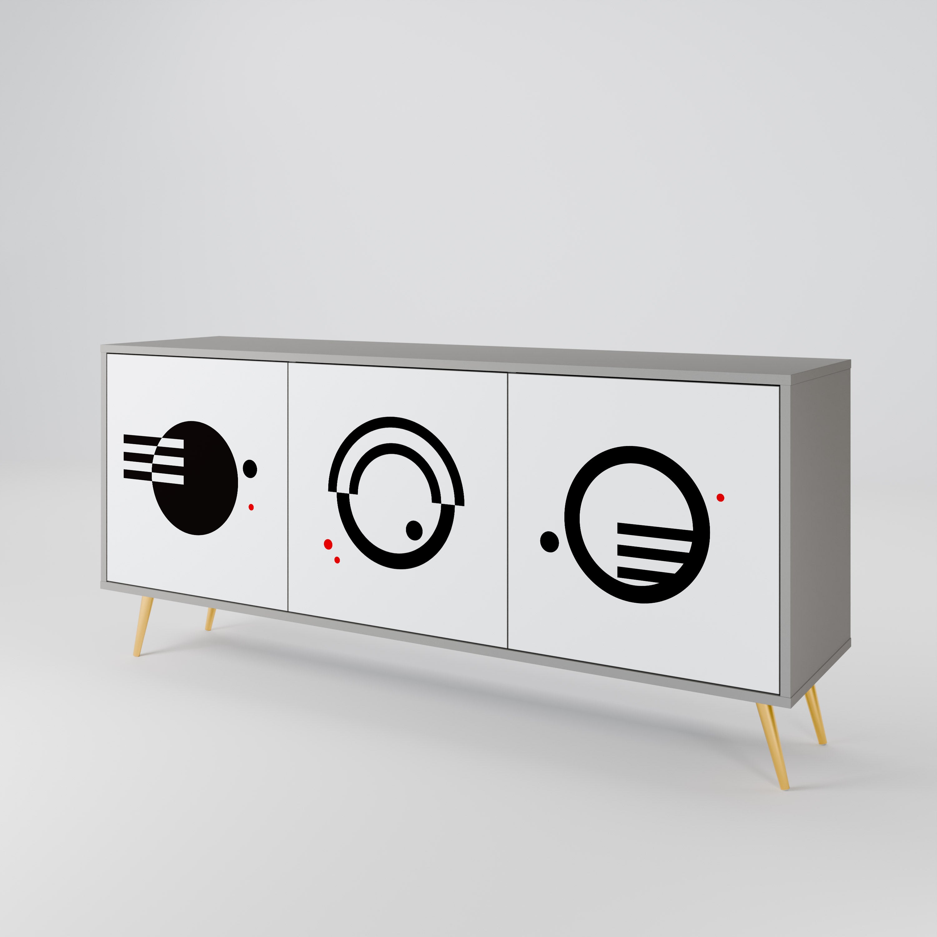 Buffet 3 portes noir et blanc en finition grise