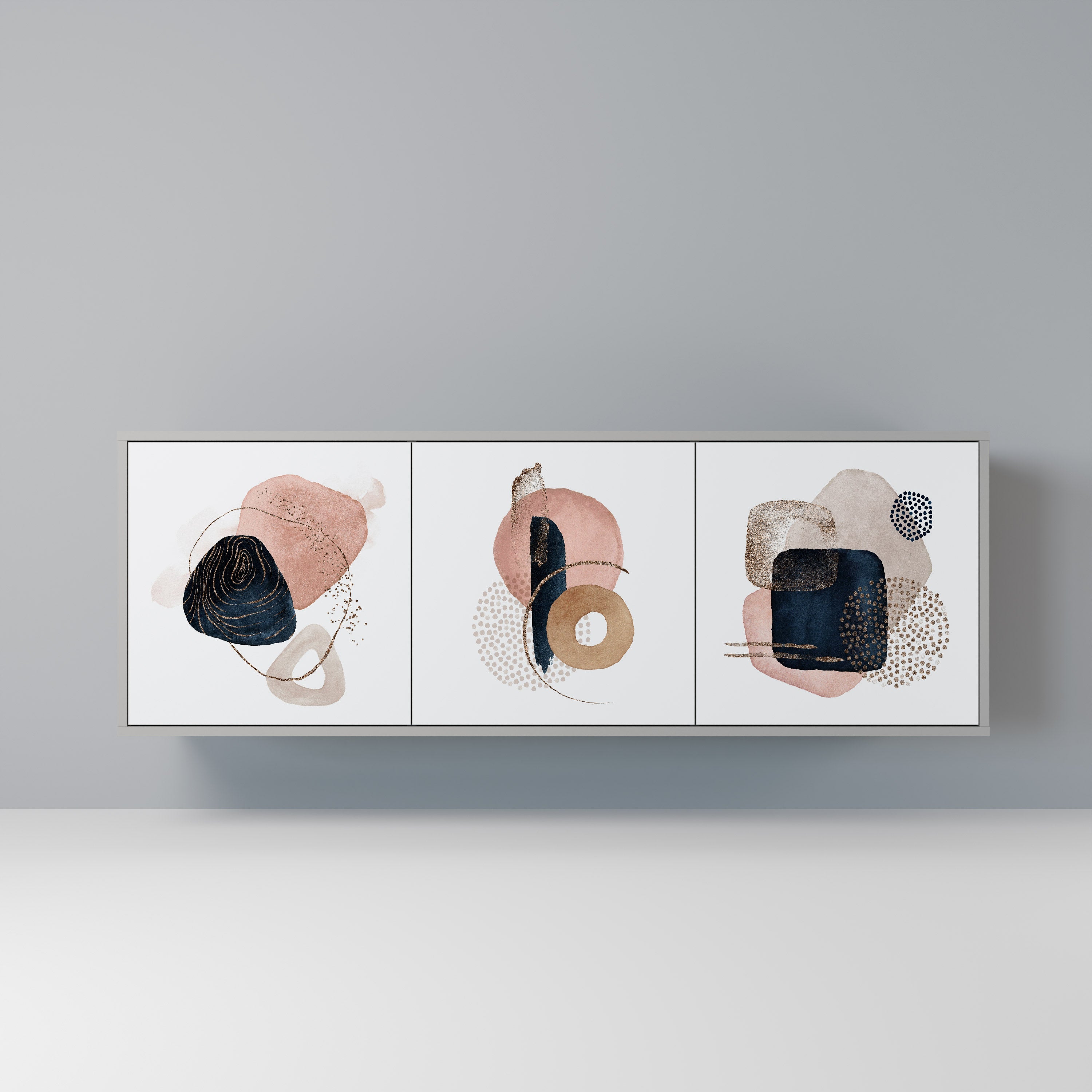 Buffet 3 portes COLORFUL SHAPES en finition grise