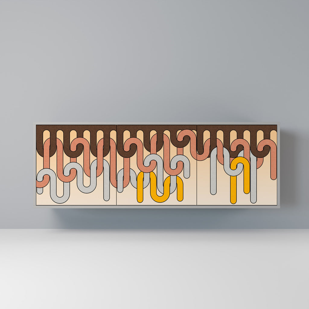 Buffet 3 portes COLORFUL STRINGS en finition grise