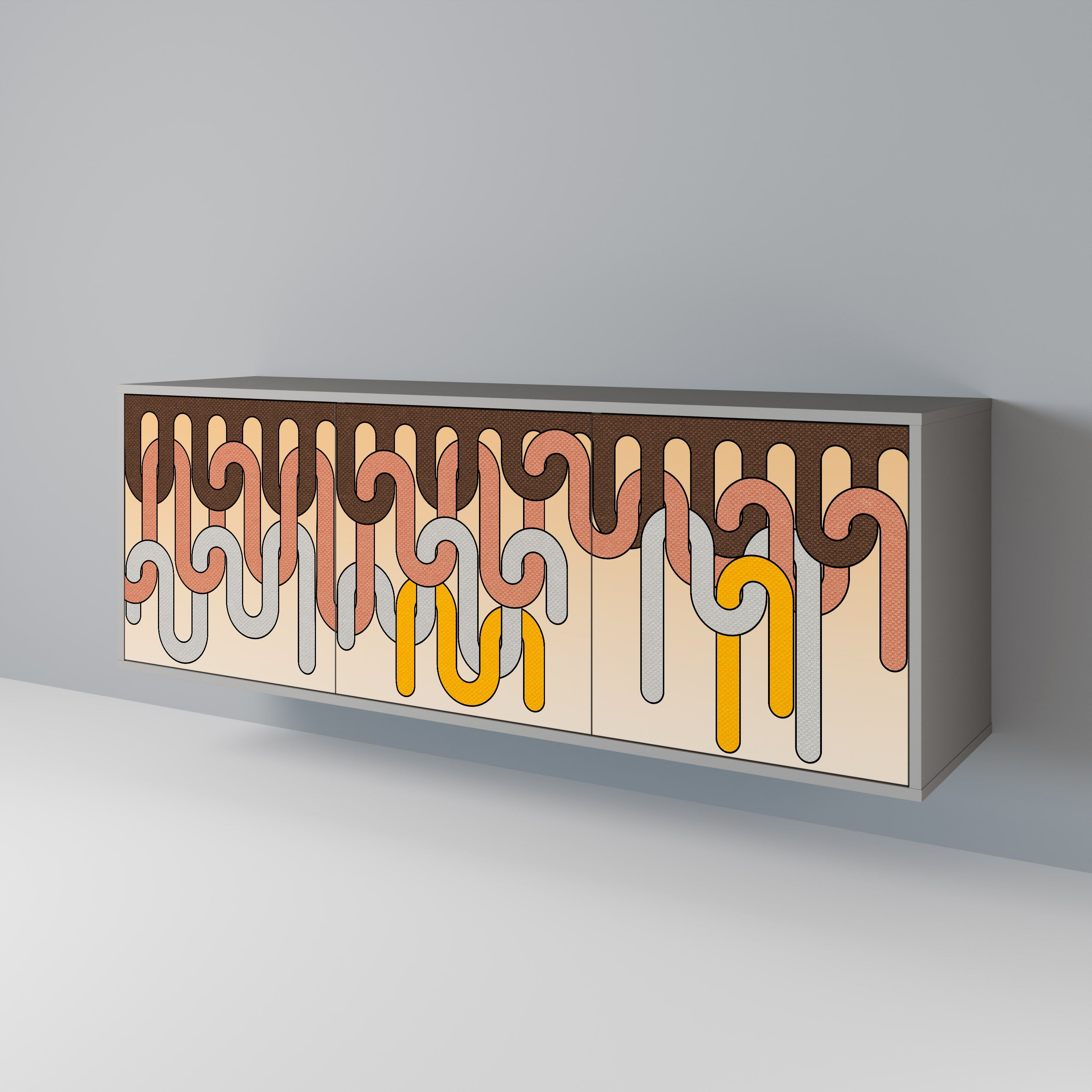 Buffet 3 portes COLORFUL STRINGS en finition grise