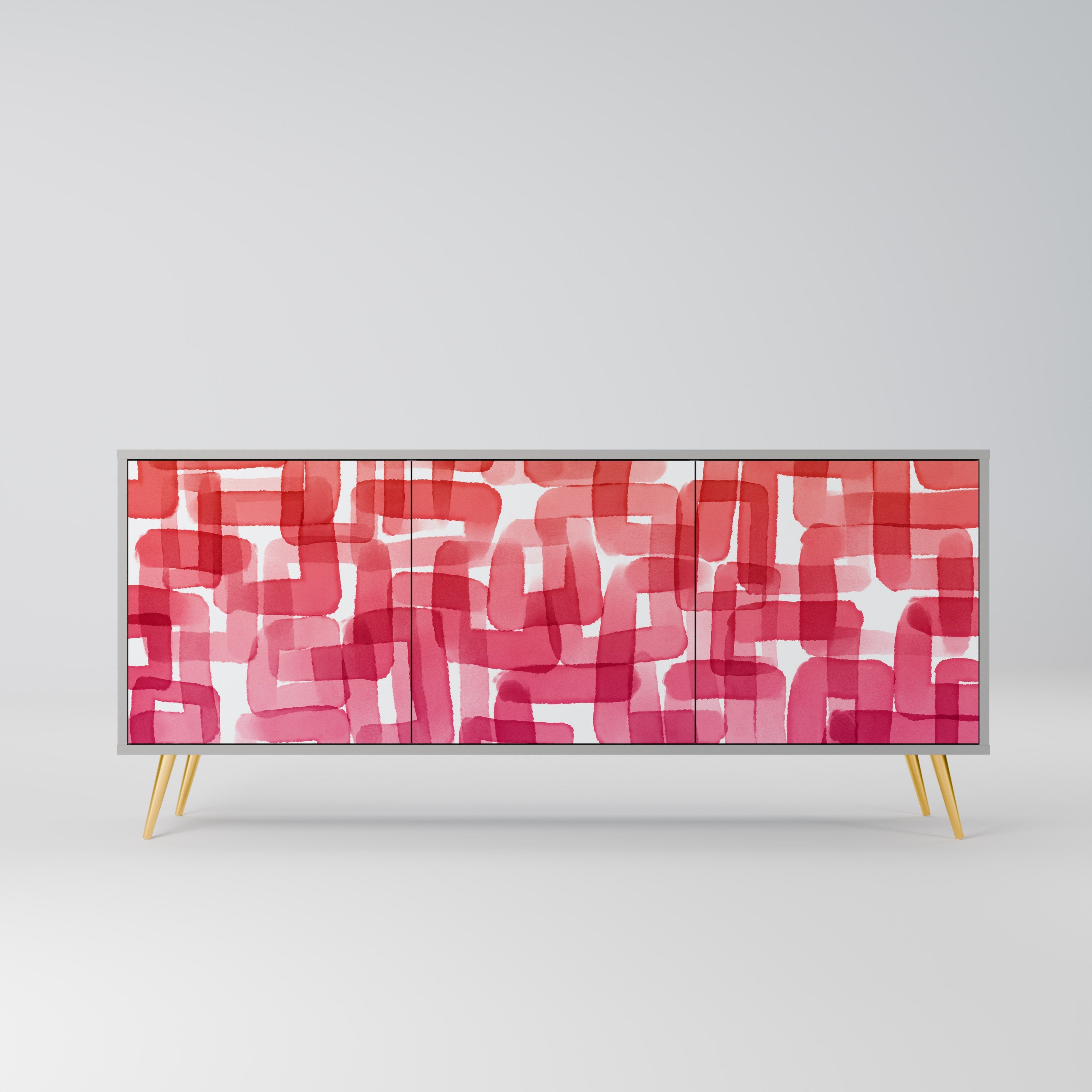 Buffet 3 portes KALEIDOSCOPIC CUBISM, finition grise