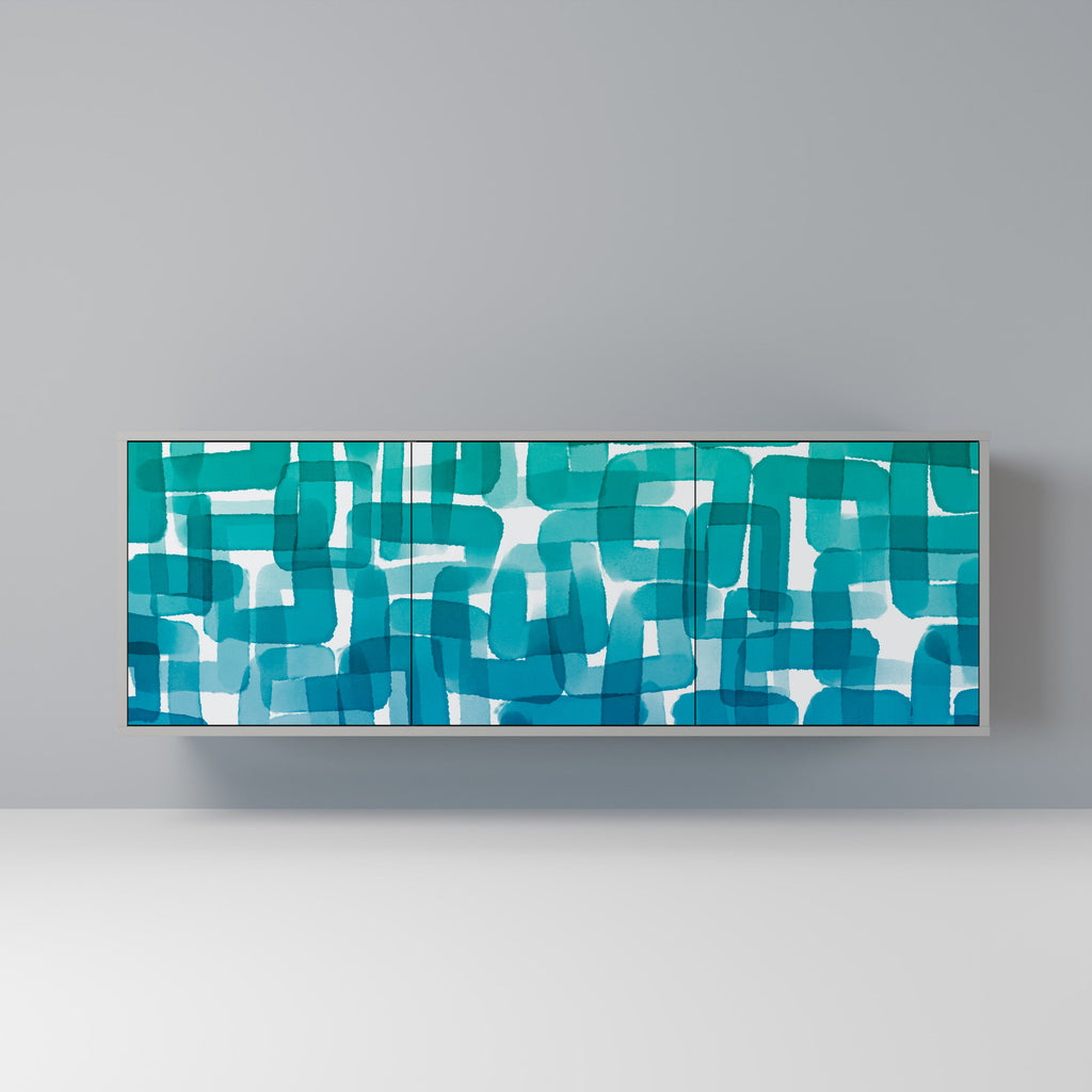 Buffet 3 portes TURQUOISE RECTANGLES finition grise