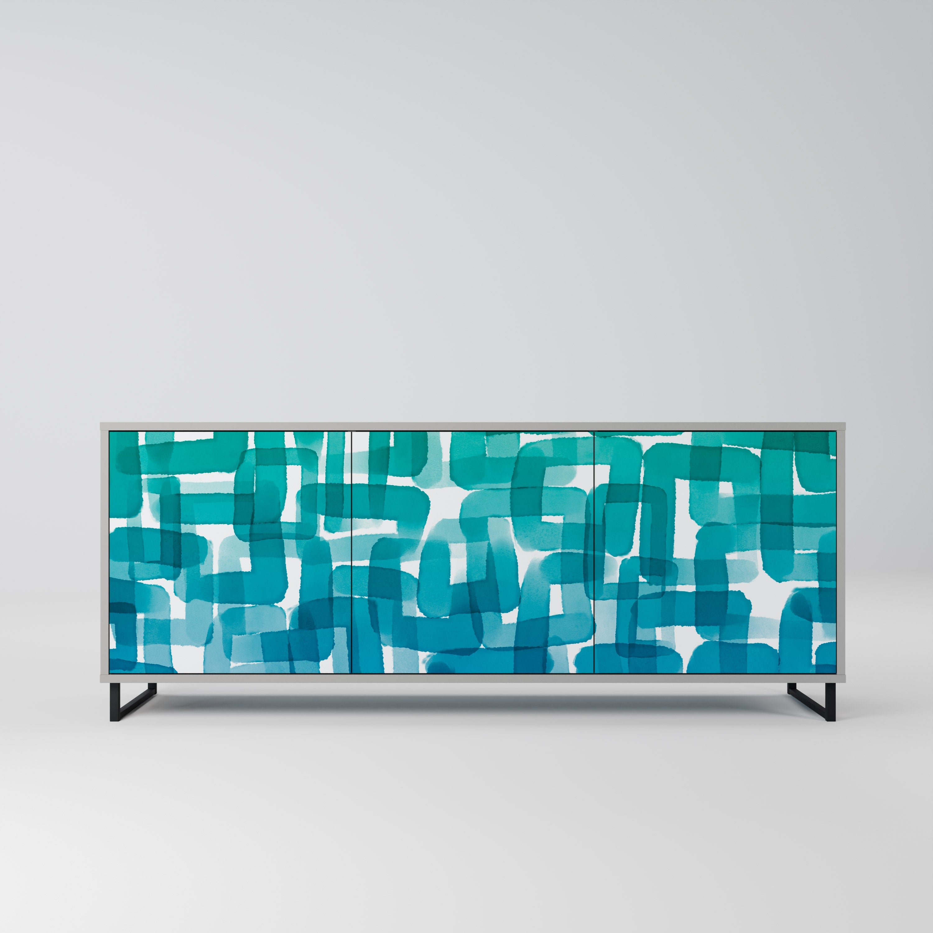 Buffet 3 portes TURQUOISE RECTANGLES finition grise