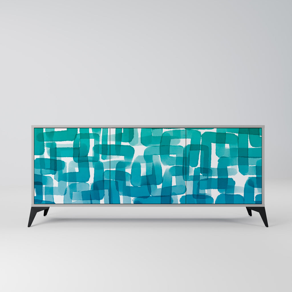 Buffet 3 portes TURQUOISE RECTANGLES finition grise