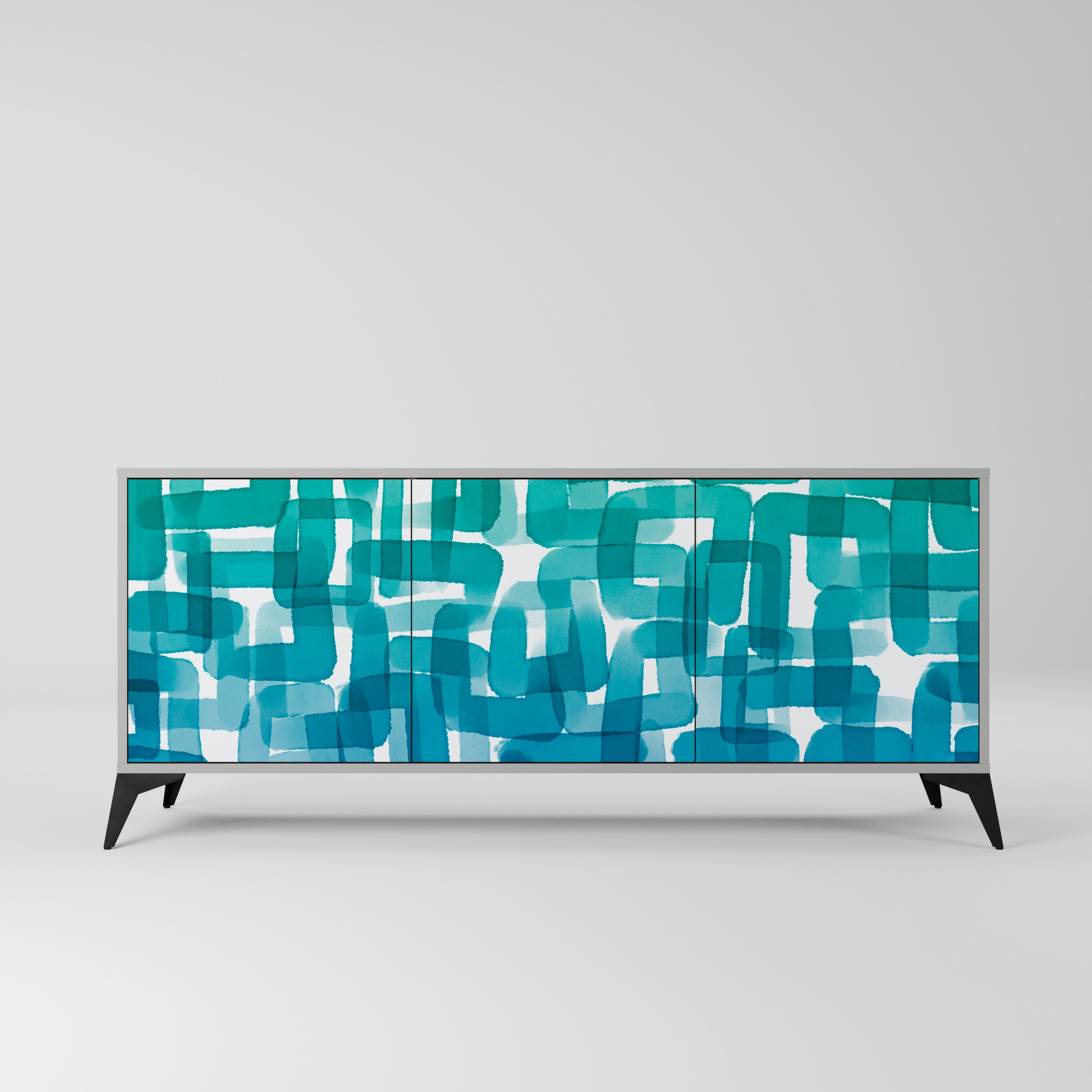 Buffet 3 portes TURQUOISE RECTANGLES finition grise