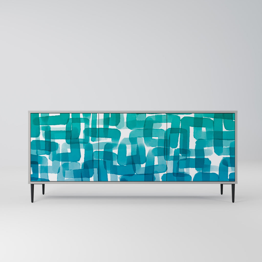Buffet 3 portes TURQUOISE RECTANGLES finition grise