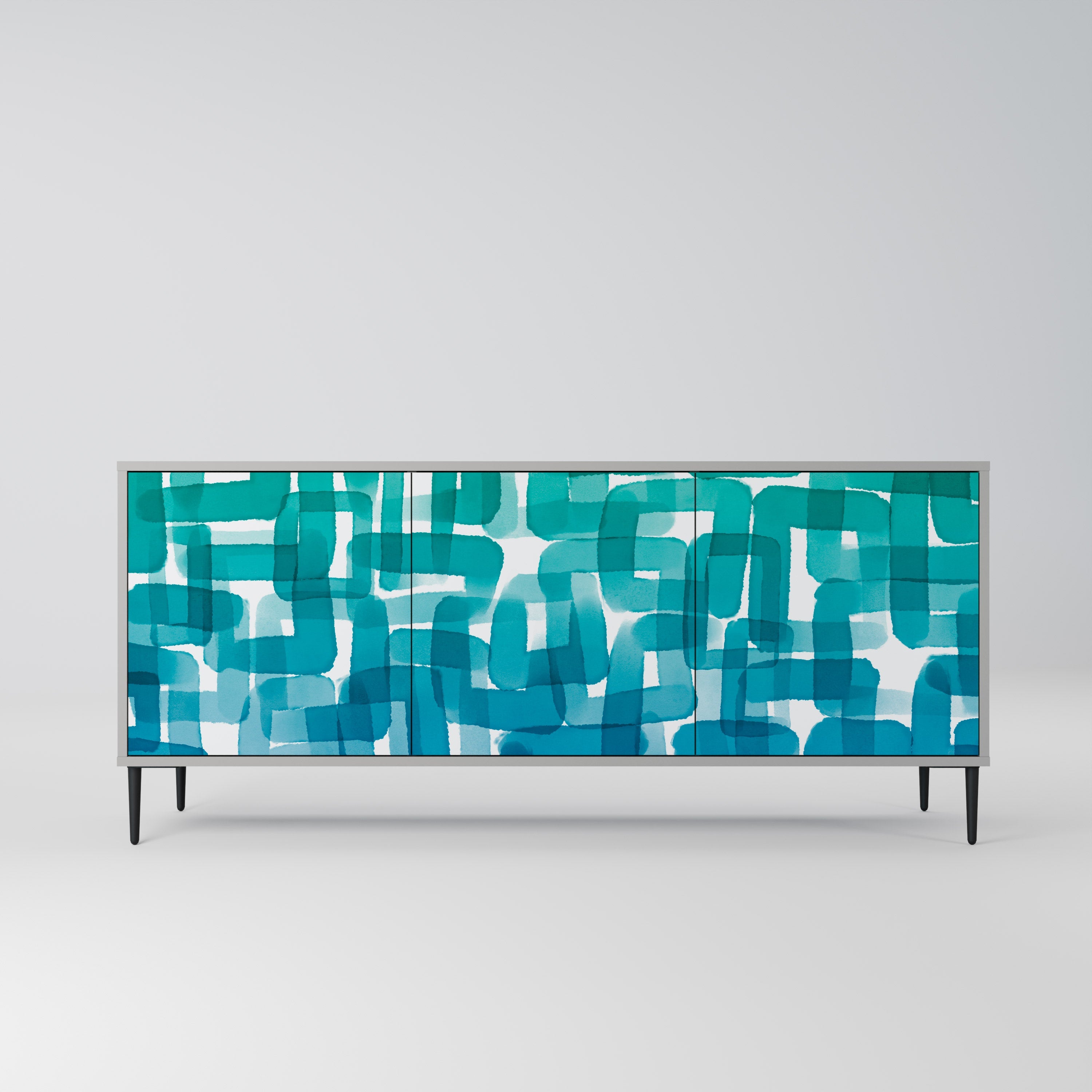 Buffet 3 portes TURQUOISE RECTANGLES finition grise