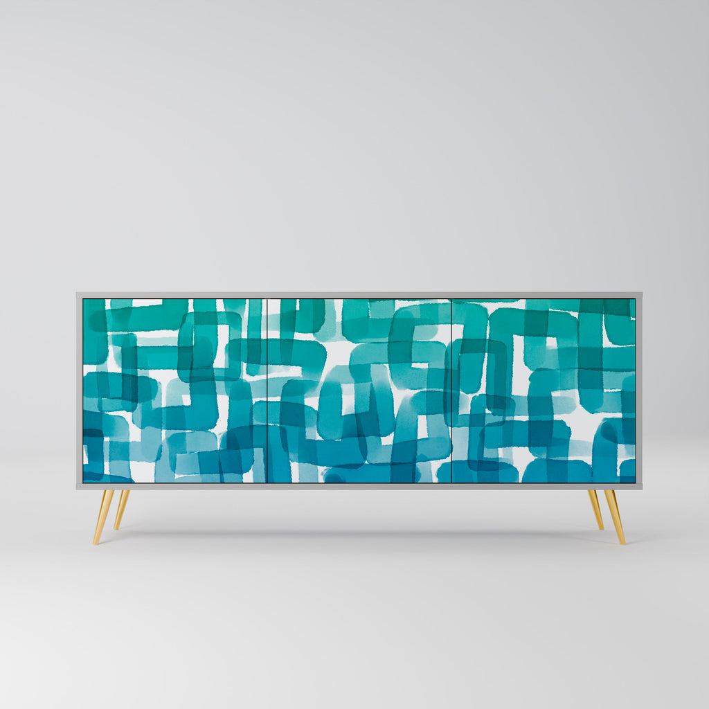 Buffet 3 portes TURQUOISE RECTANGLES finition grise