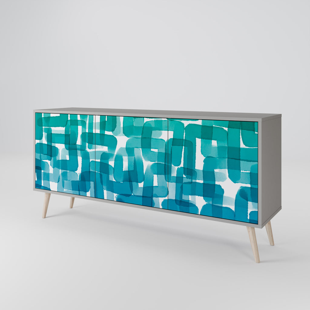 Buffet 3 portes TURQUOISE RECTANGLES finition grise
