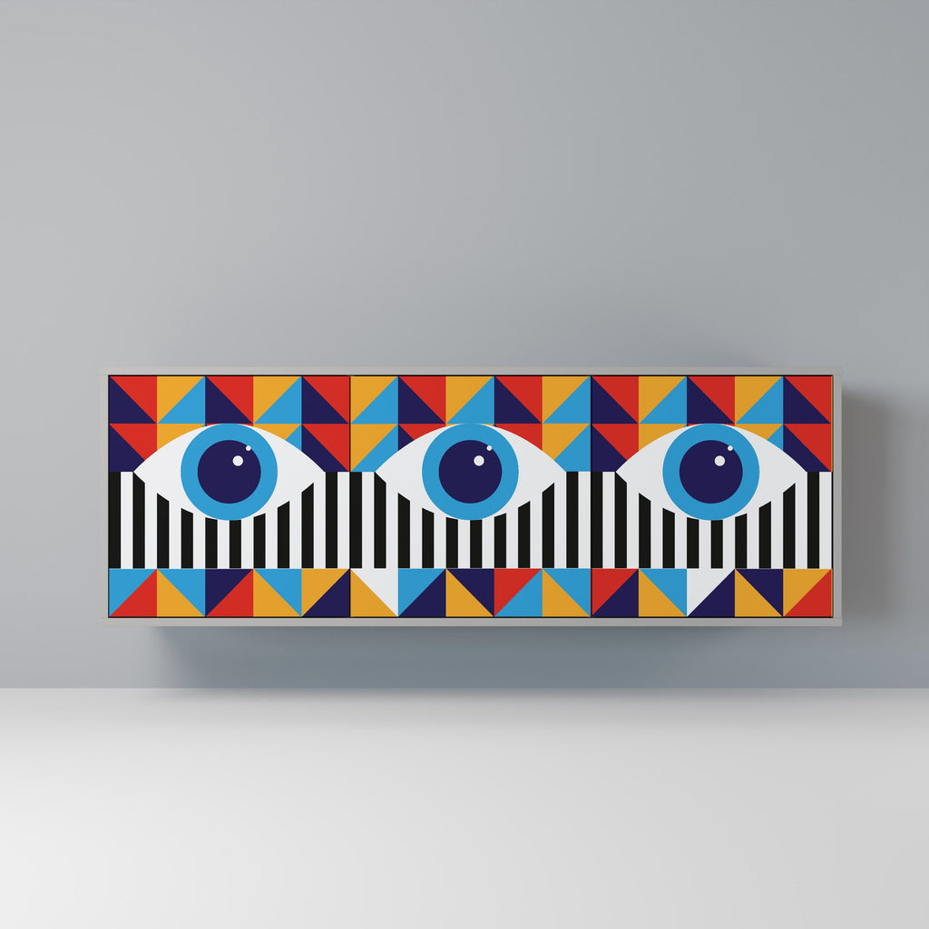 Buffet 3 portes ABSTRACTION ET GÉOMÉTRIE en finition grise