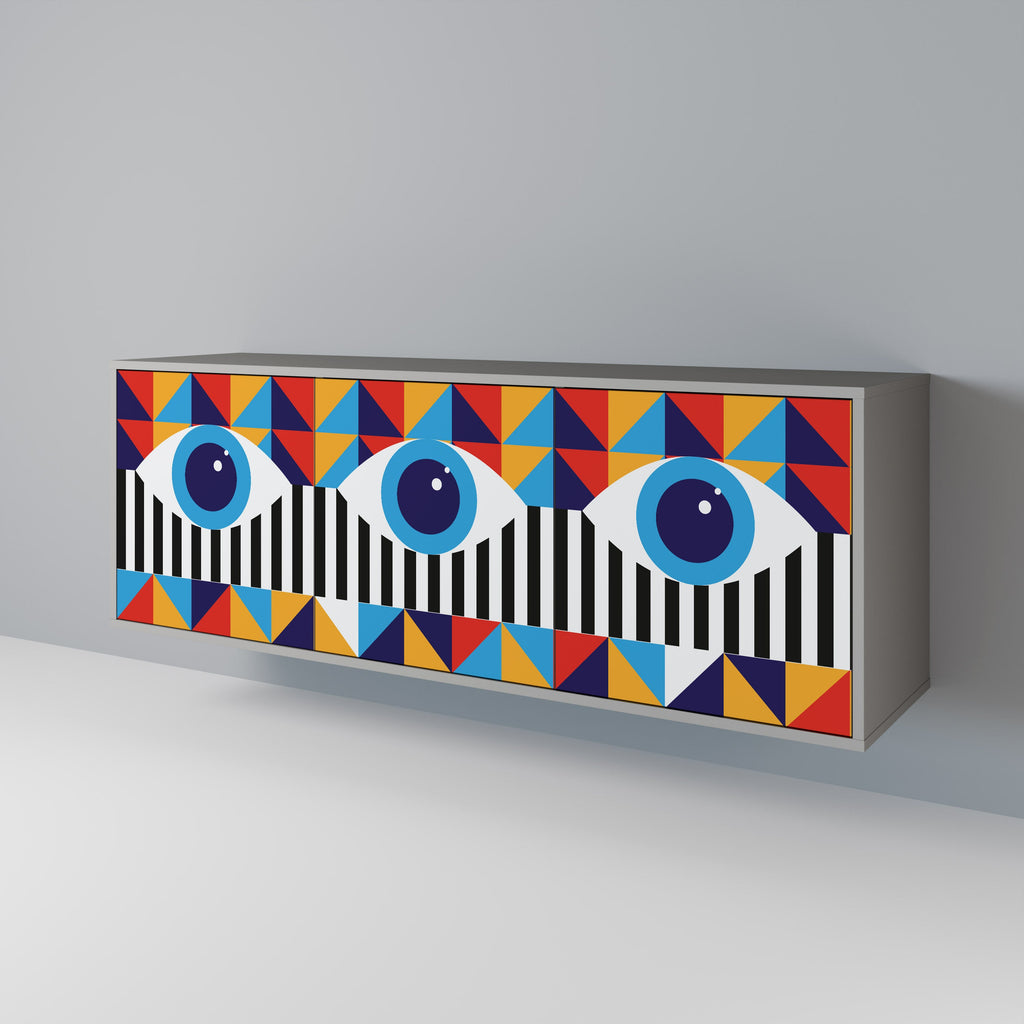 Buffet 3 portes ABSTRACTION ET GÉOMÉTRIE en finition grise