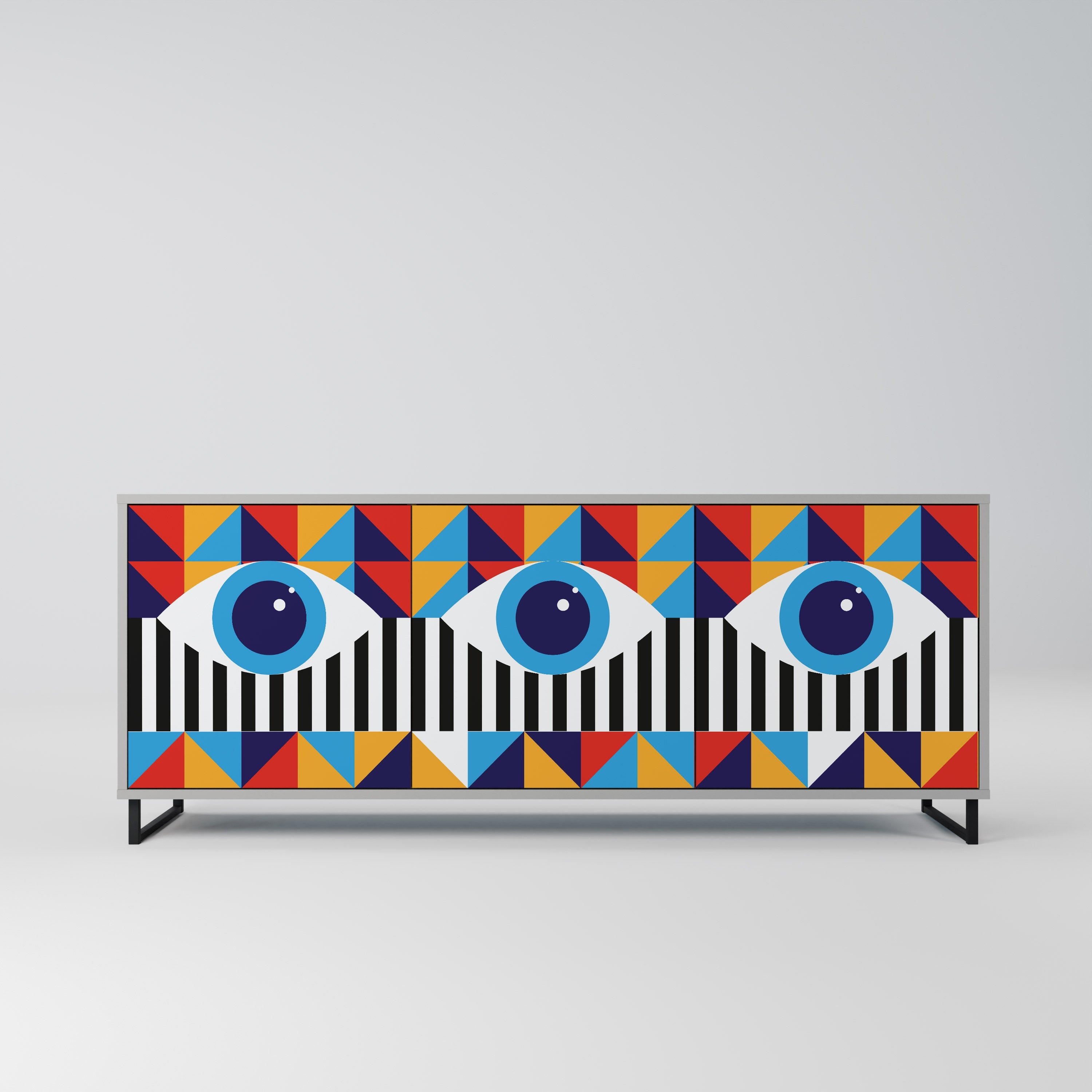 Buffet 3 portes ABSTRACTION ET GÉOMÉTRIE en finition grise