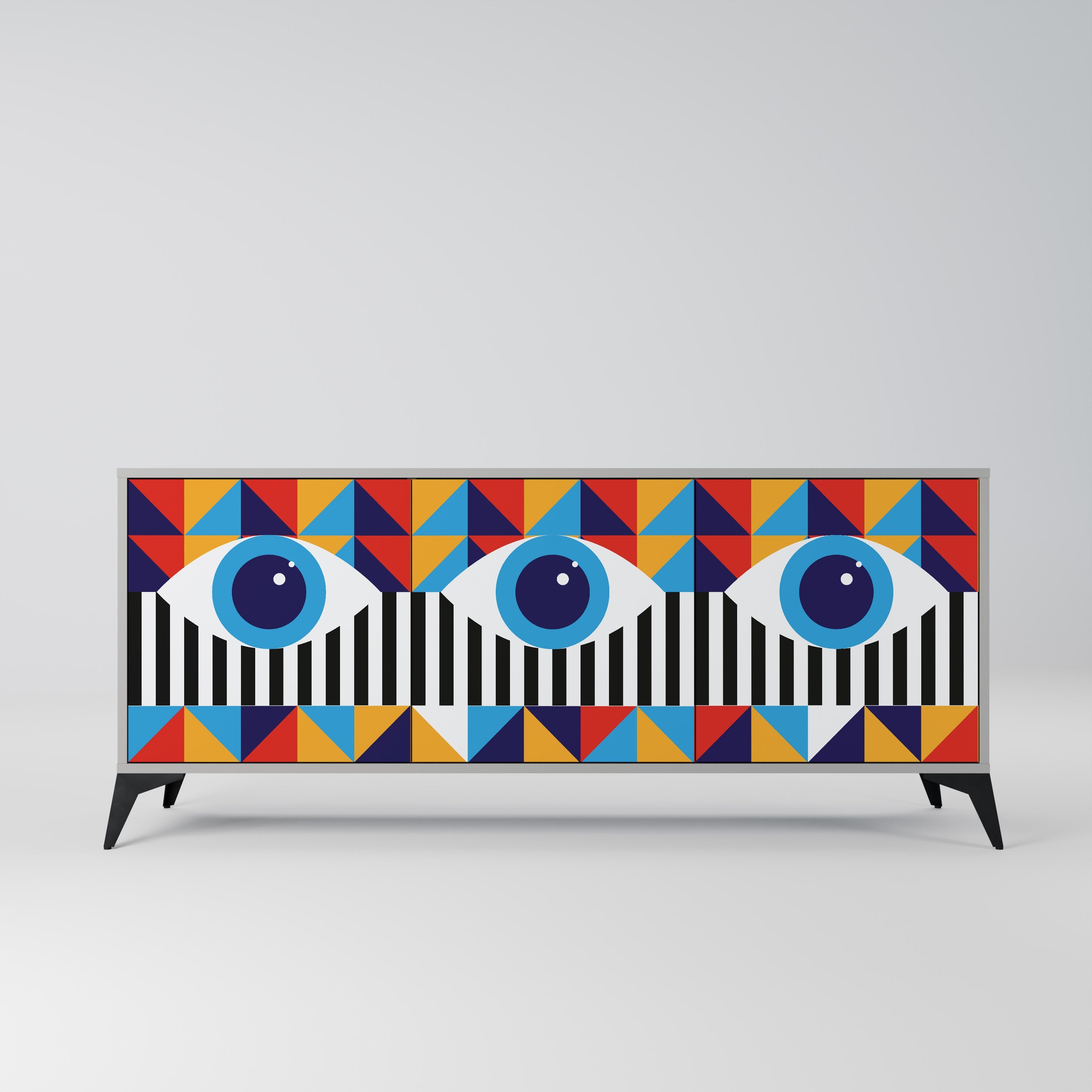 Buffet 3 portes ABSTRACTION ET GÉOMÉTRIE en finition grise