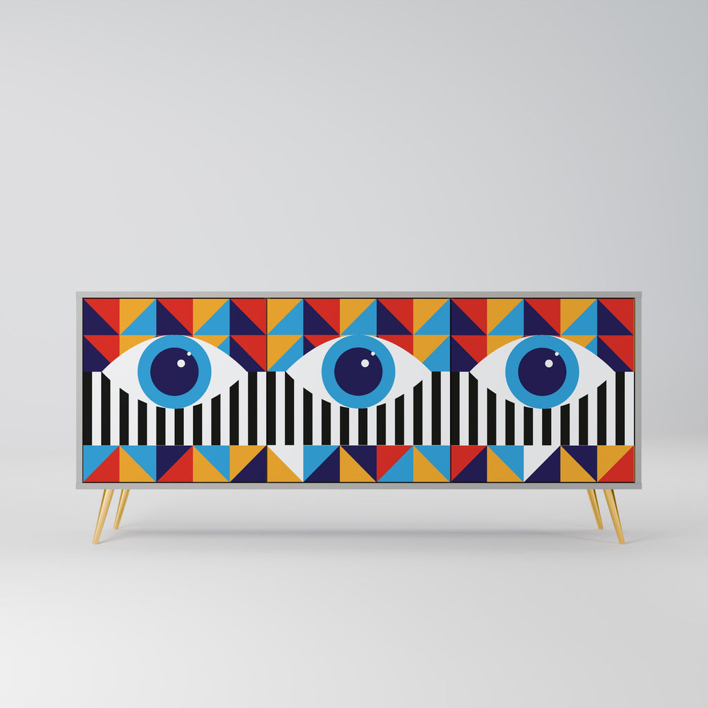 Buffet 3 portes ABSTRACTION ET GÉOMÉTRIE en finition grise