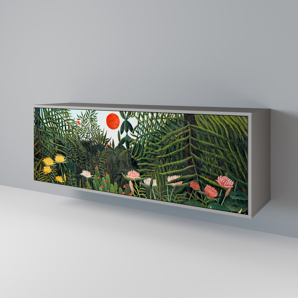 Buffet 3 portes FORÊT VIERGE AVEC COUCHER DE SOLEIL en finition grise