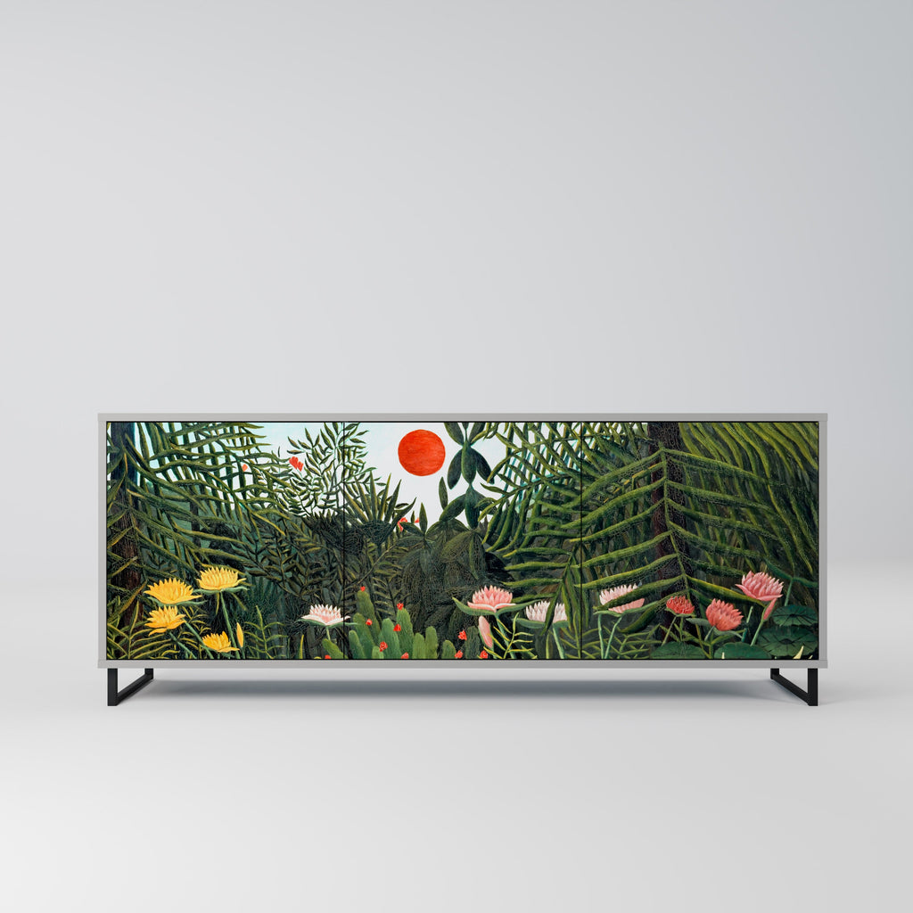 Buffet 3 portes FORÊT VIERGE AVEC COUCHER DE SOLEIL en finition grise