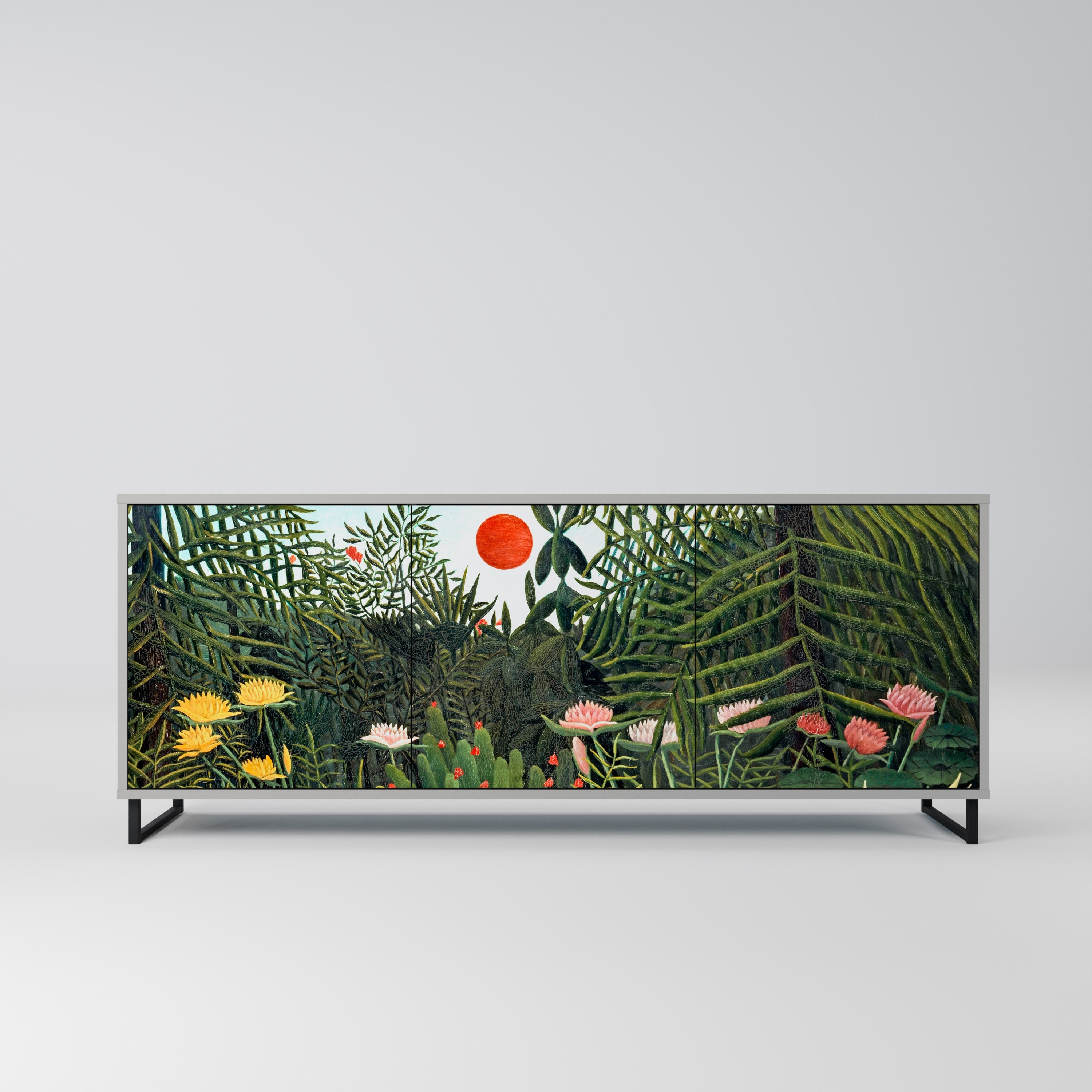 Buffet 3 portes FORÊT VIERGE AVEC COUCHER DE SOLEIL en finition grise