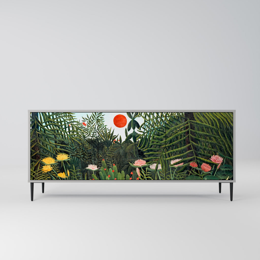 Buffet 3 portes FORÊT VIERGE AVEC COUCHER DE SOLEIL en finition grise