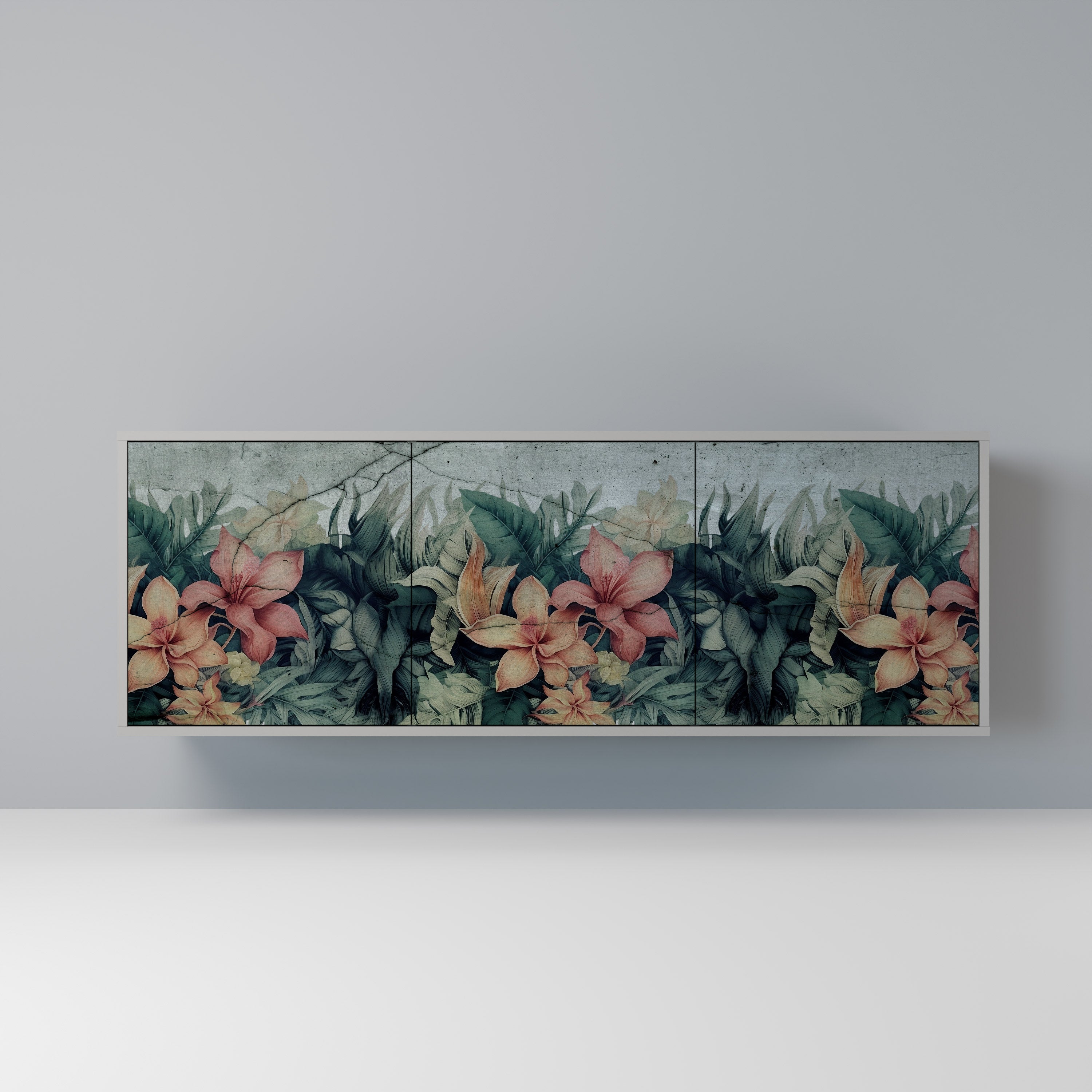 Buffet 3 portes HEAVENLY BLOOM en finition grise