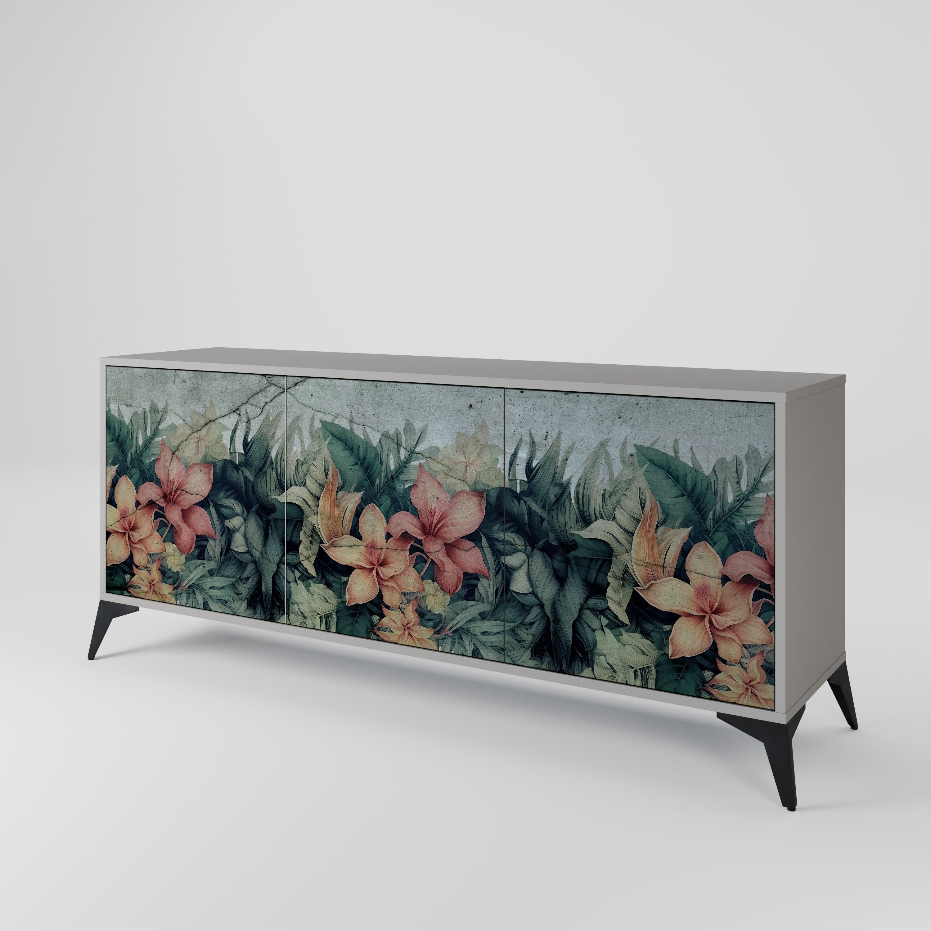 Buffet 3 portes HEAVENLY BLOOM en finition grise