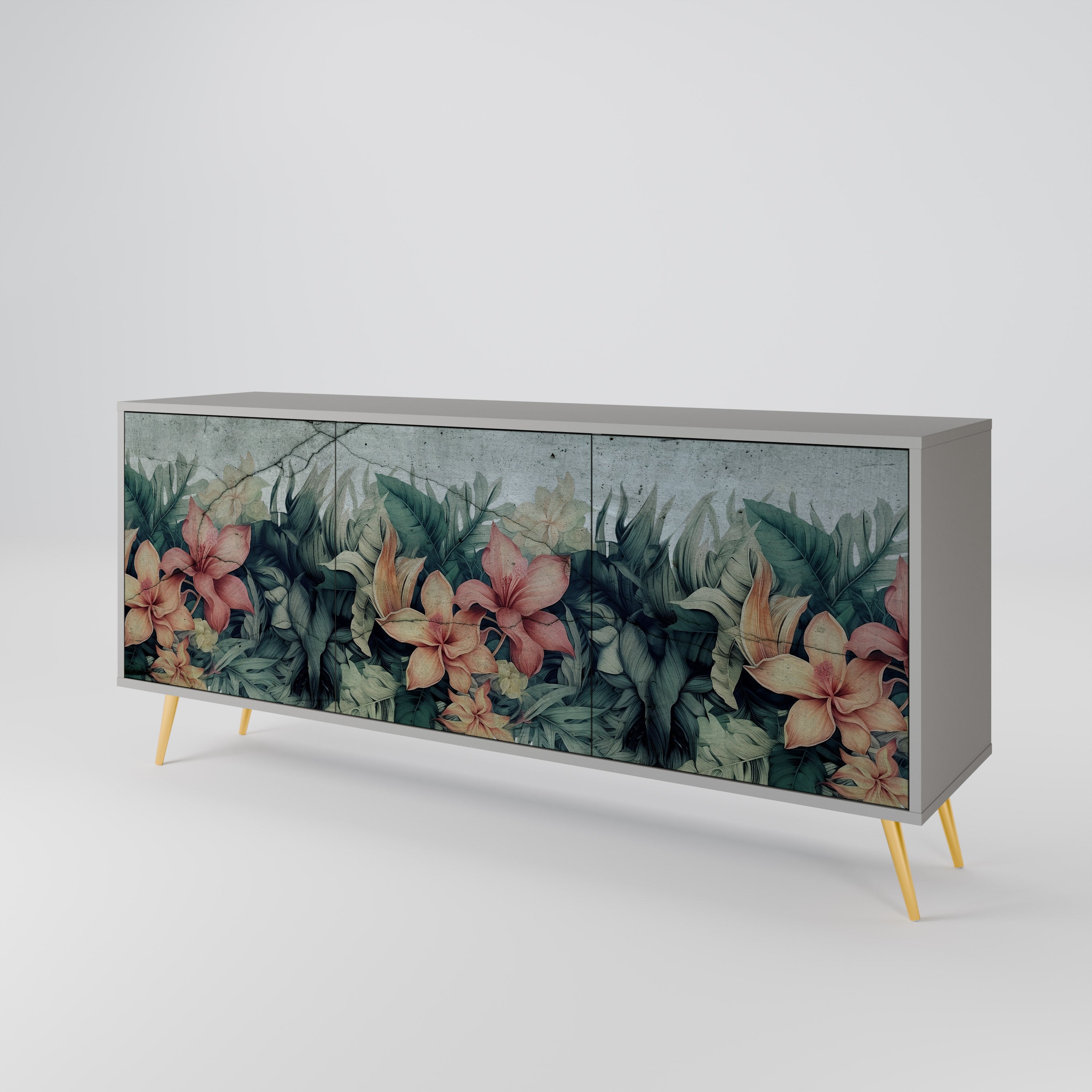 Buffet 3 portes HEAVENLY BLOOM en finition grise