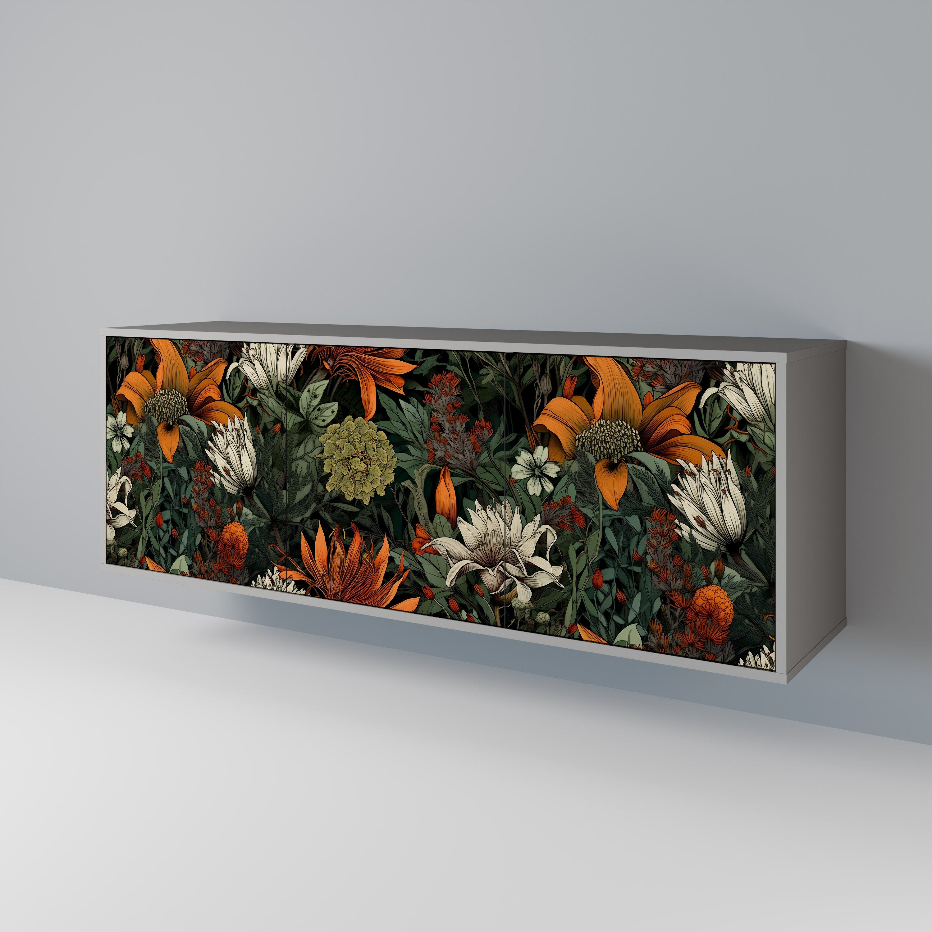 Buffet 3 portes MIDNIGHT SPROUT en finition grise