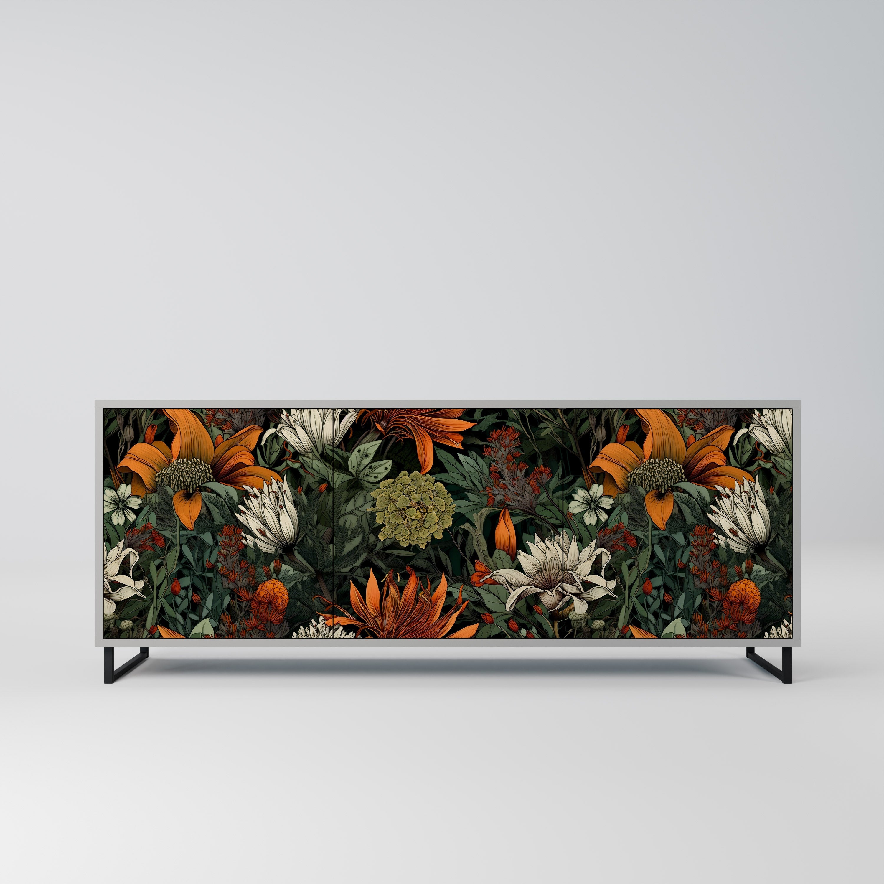 Buffet 3 portes MIDNIGHT SPROUT en finition grise