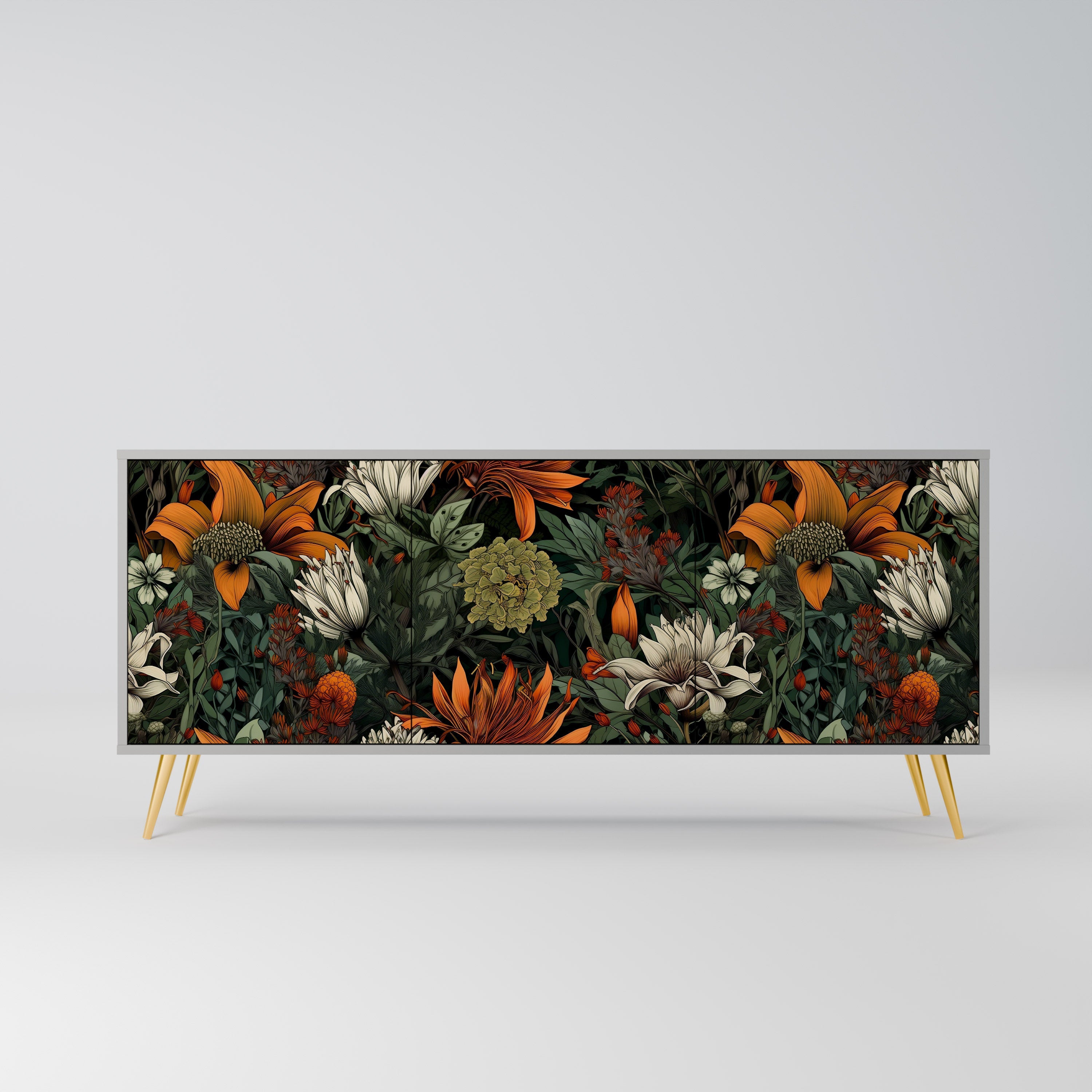 Buffet 3 portes MIDNIGHT SPROUT en finition grise