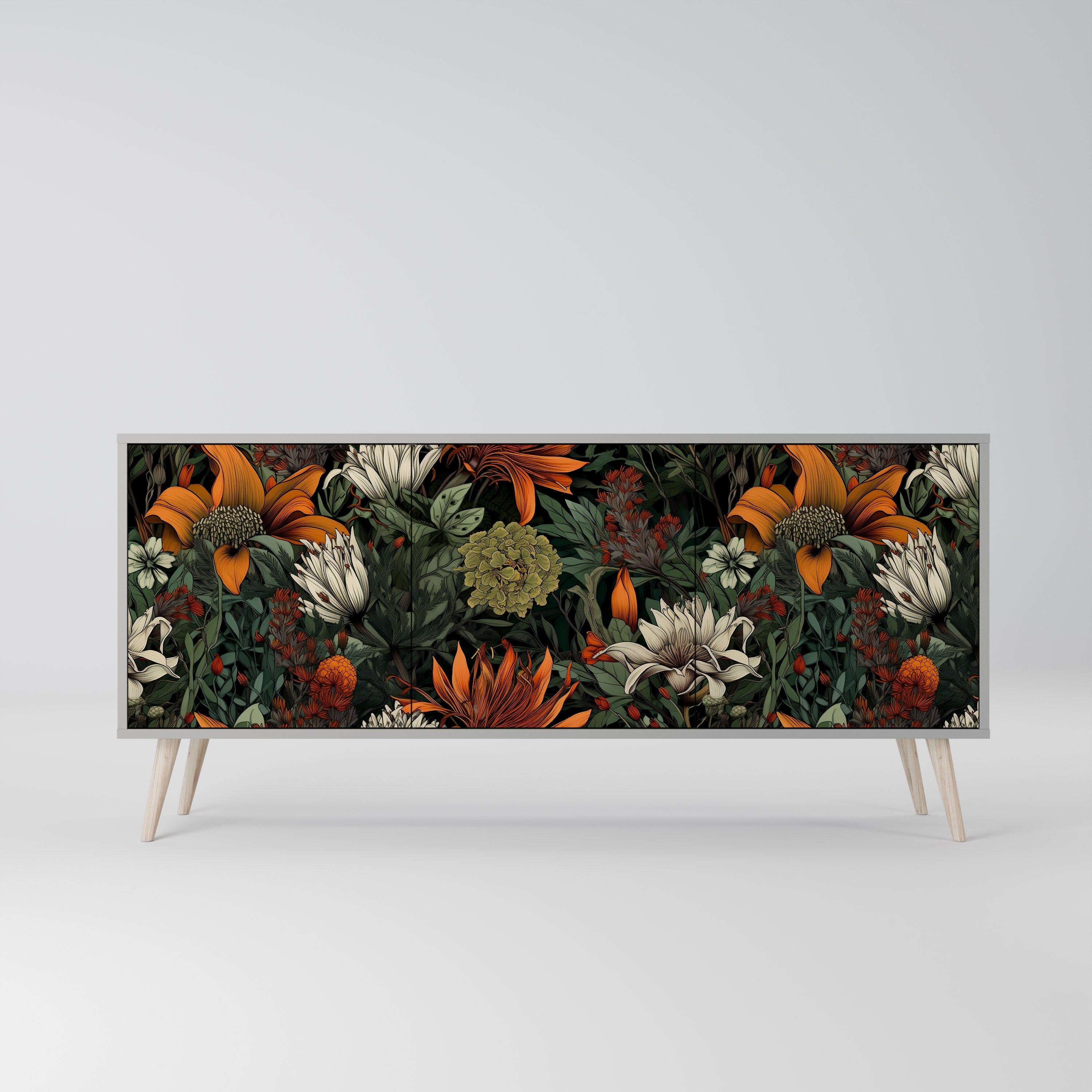 Buffet 3 portes MIDNIGHT SPROUT en finition grise