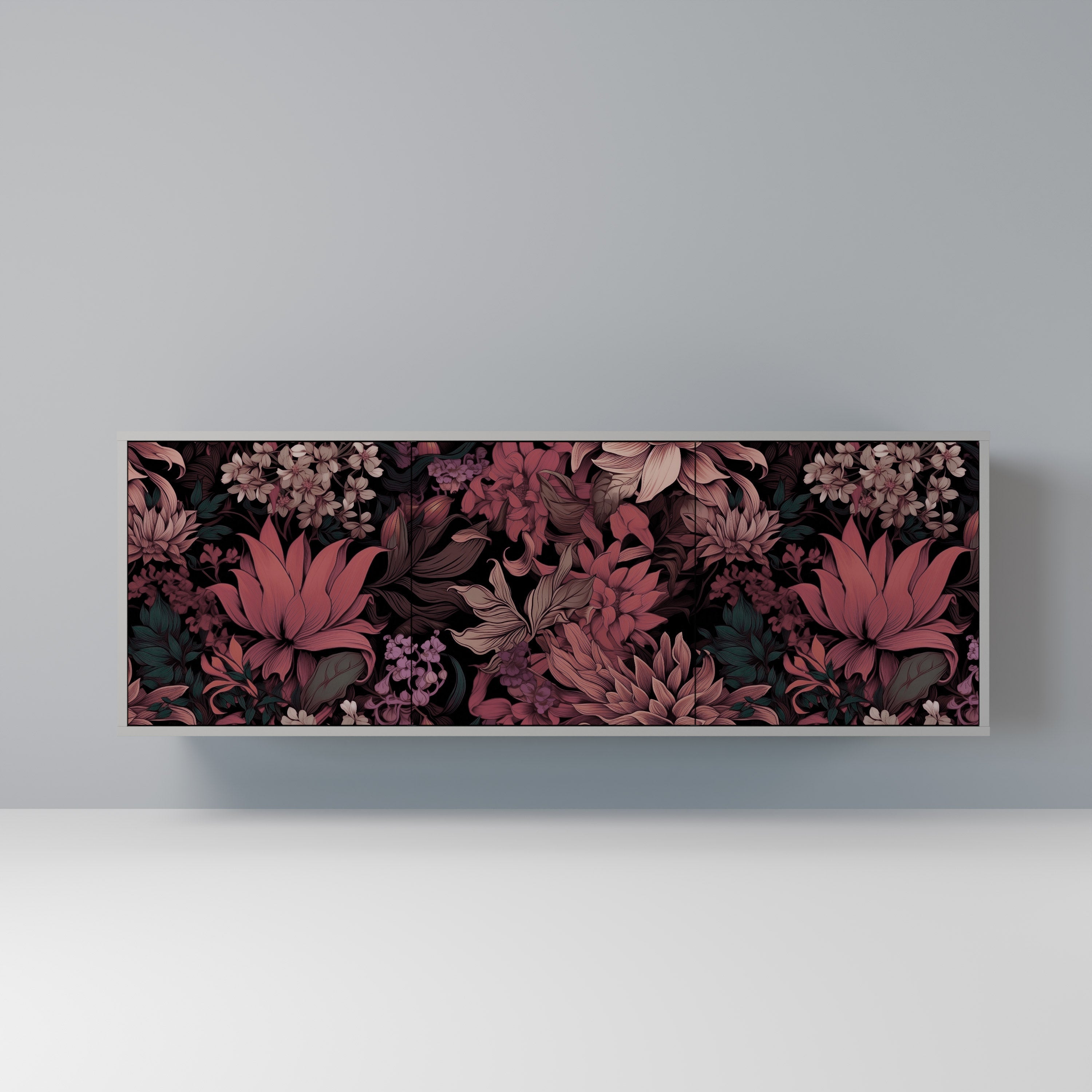 Buffet 3 portes FLORAL WHISPER finition grise