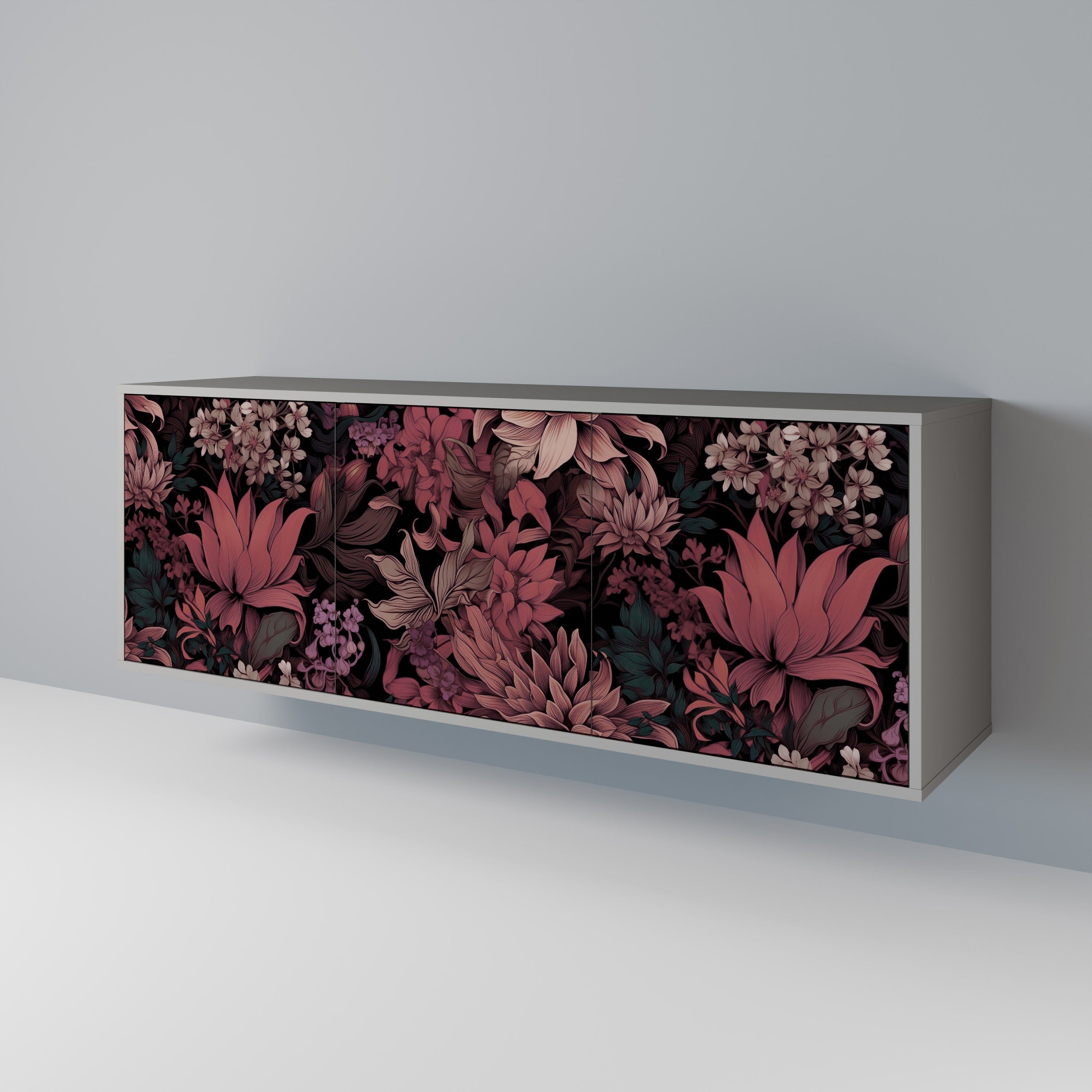Buffet 3 portes FLORAL WHISPER finition grise