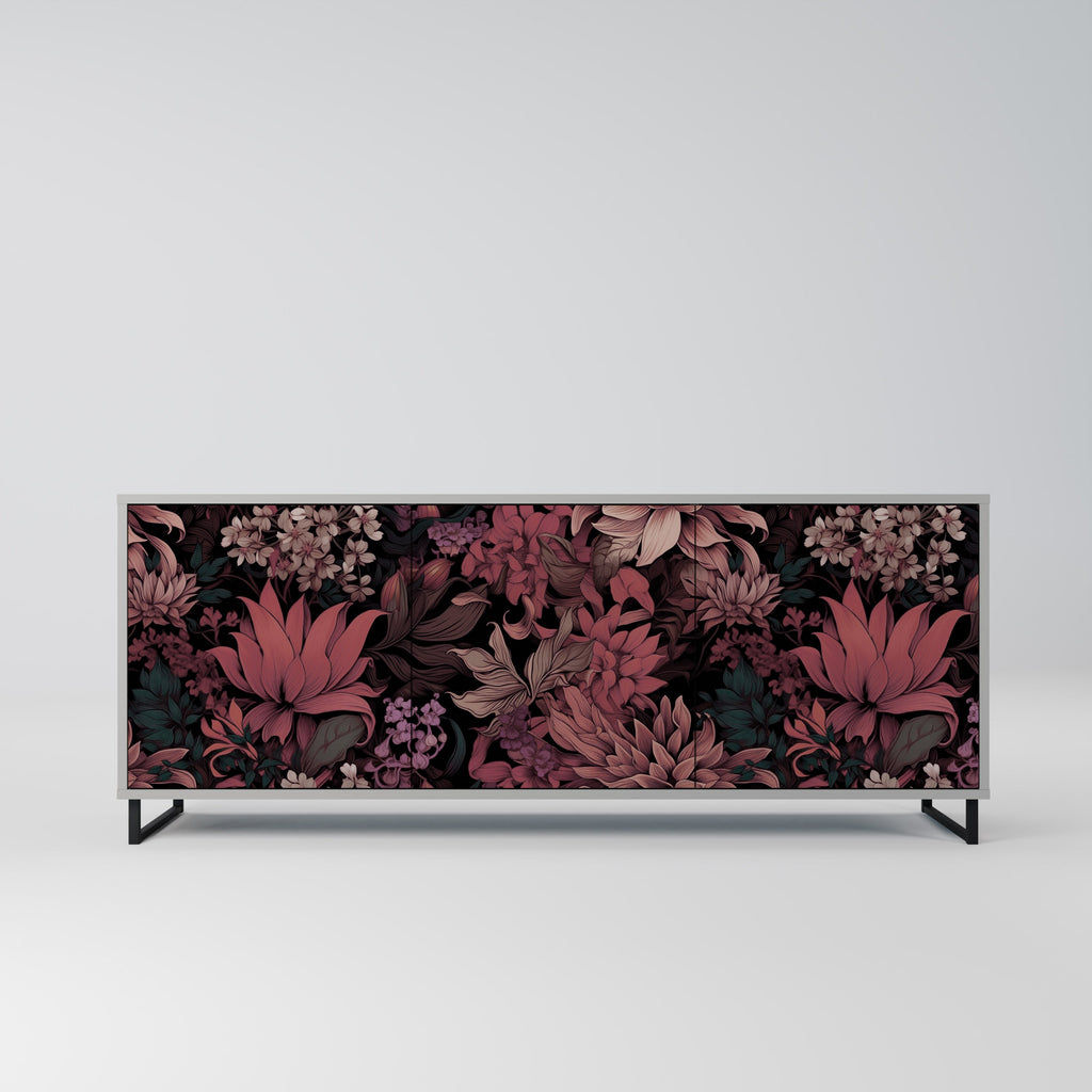 Buffet 3 portes FLORAL WHISPER finition grise