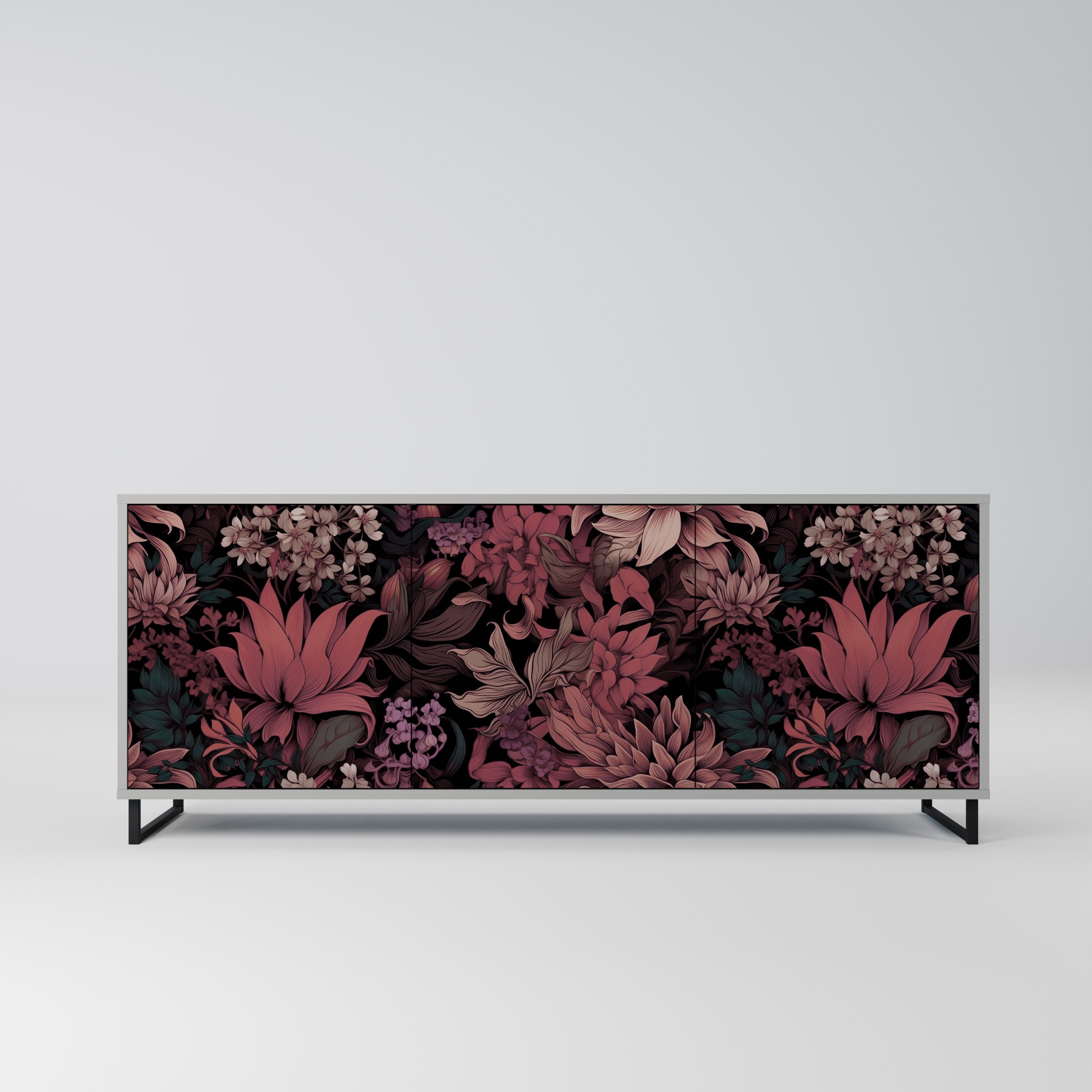 Buffet 3 portes FLORAL WHISPER finition grise