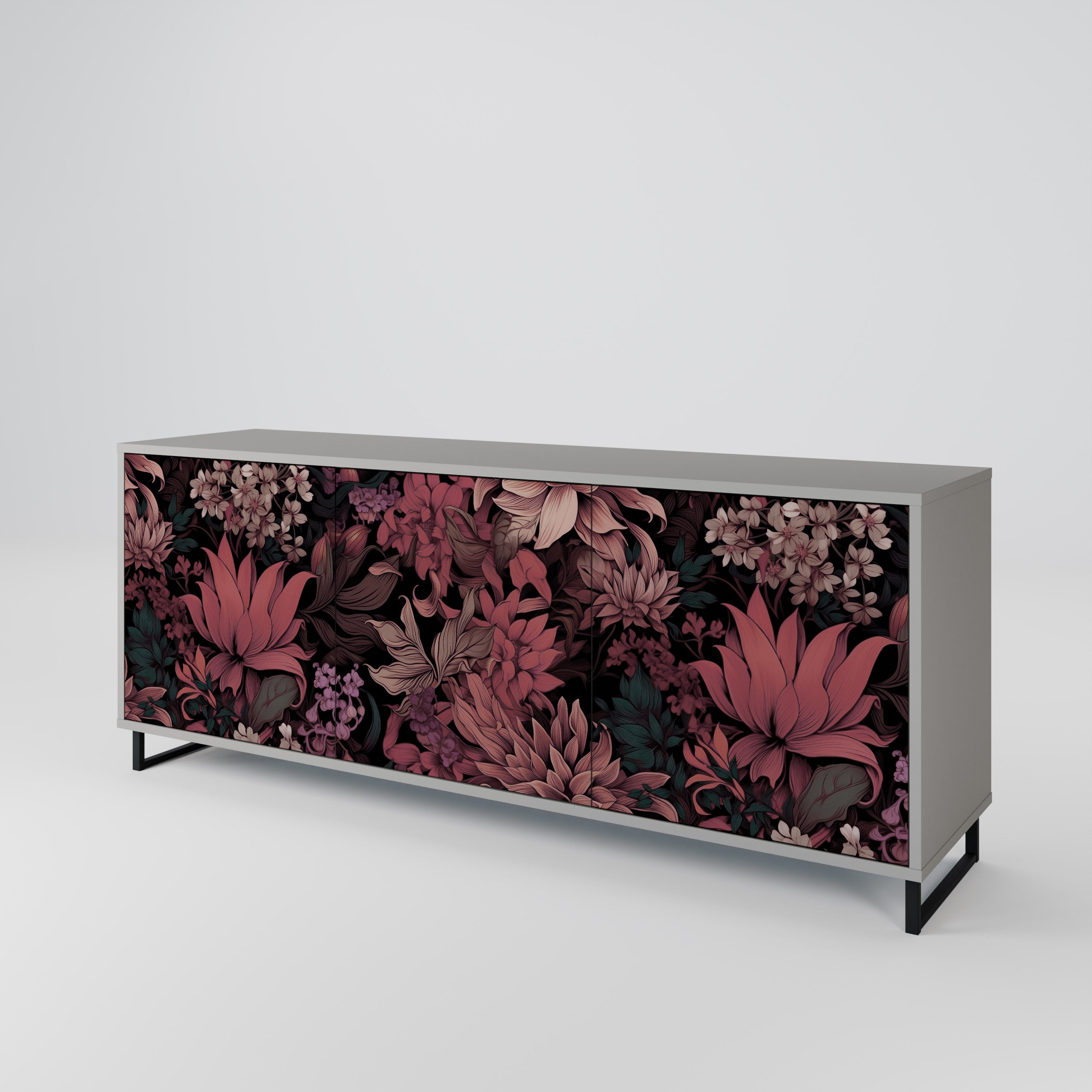 Buffet 3 portes FLORAL WHISPER finition grise
