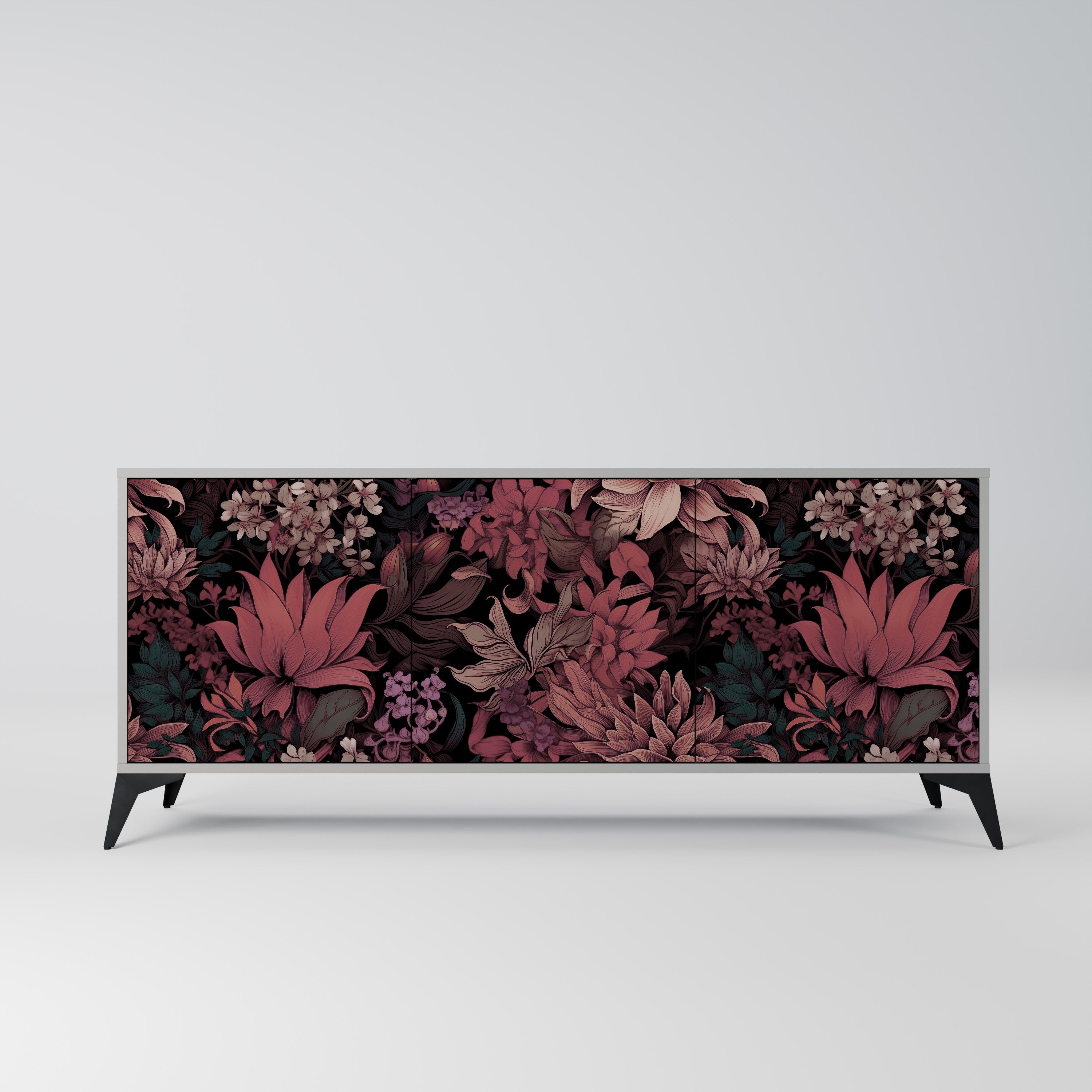 Buffet 3 portes FLORAL WHISPER finition grise