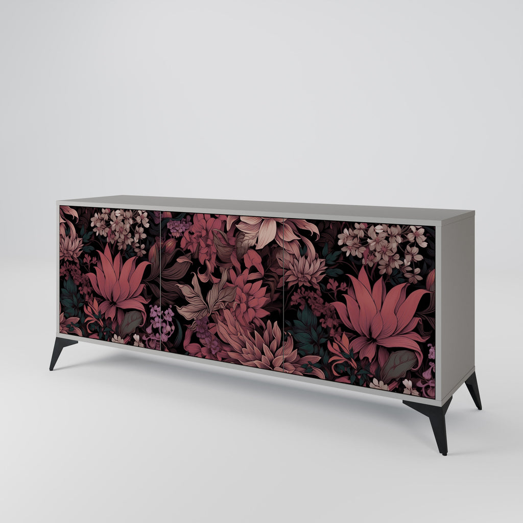 Buffet 3 portes FLORAL WHISPER finition grise