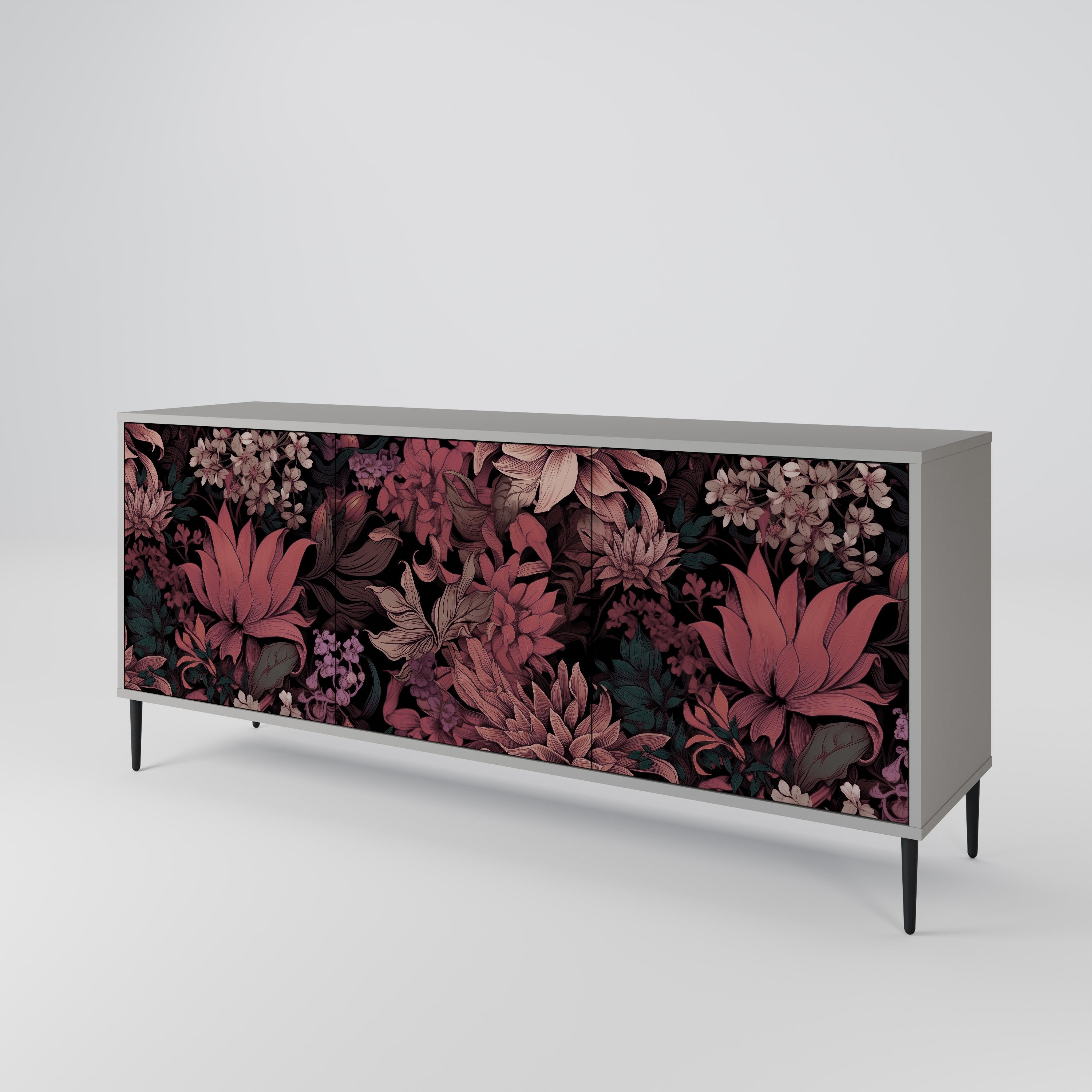 Buffet 3 portes FLORAL WHISPER finition grise