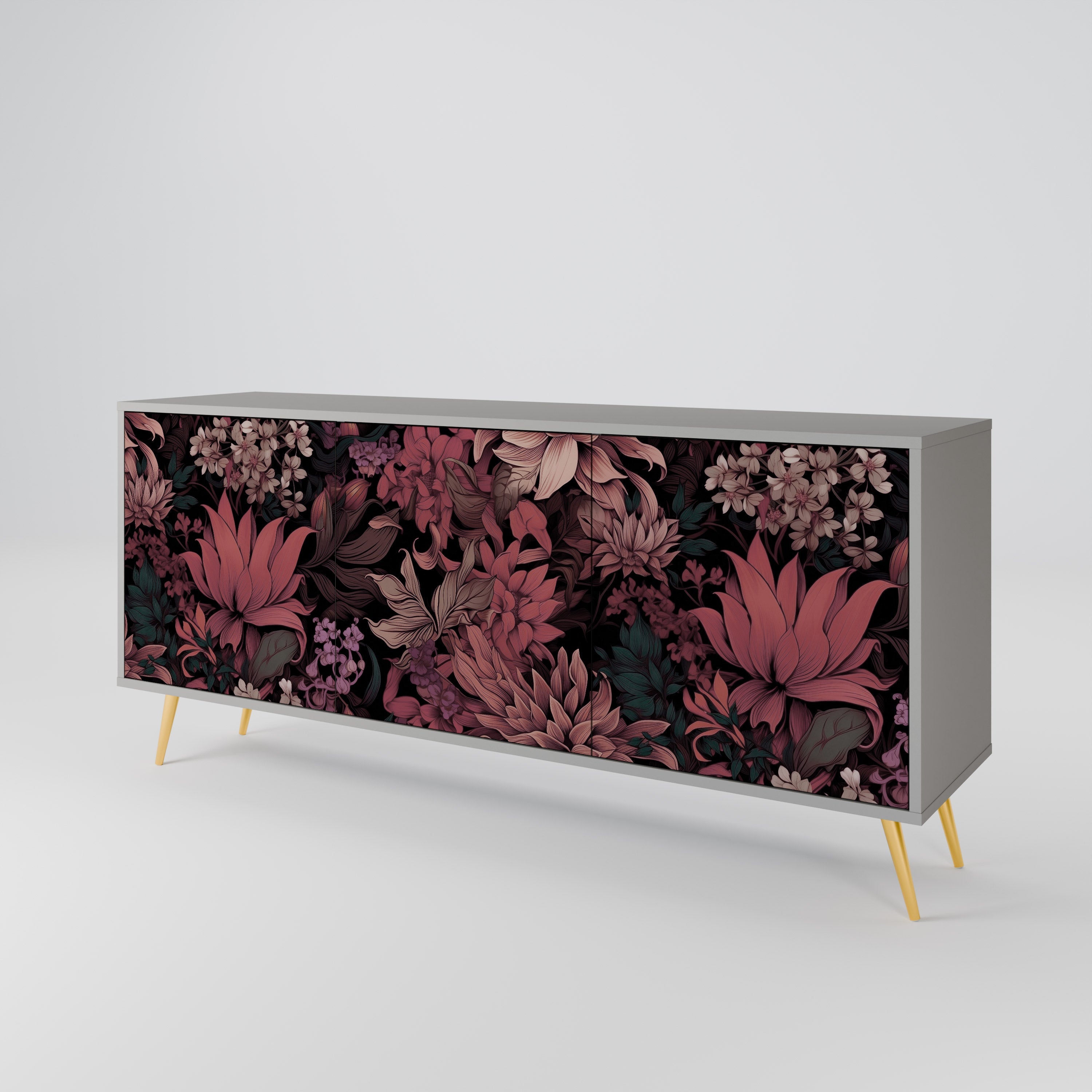 Buffet 3 portes FLORAL WHISPER finition grise