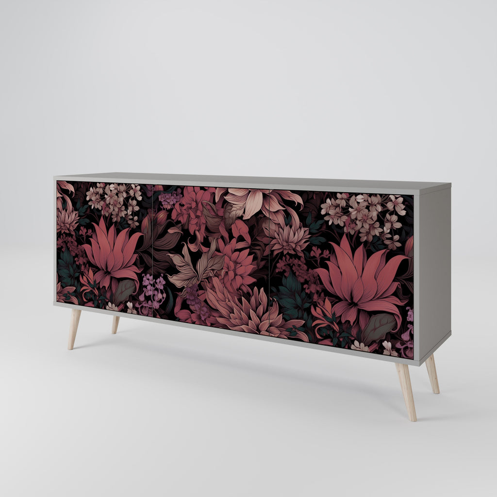 Buffet 3 portes FLORAL WHISPER finition grise